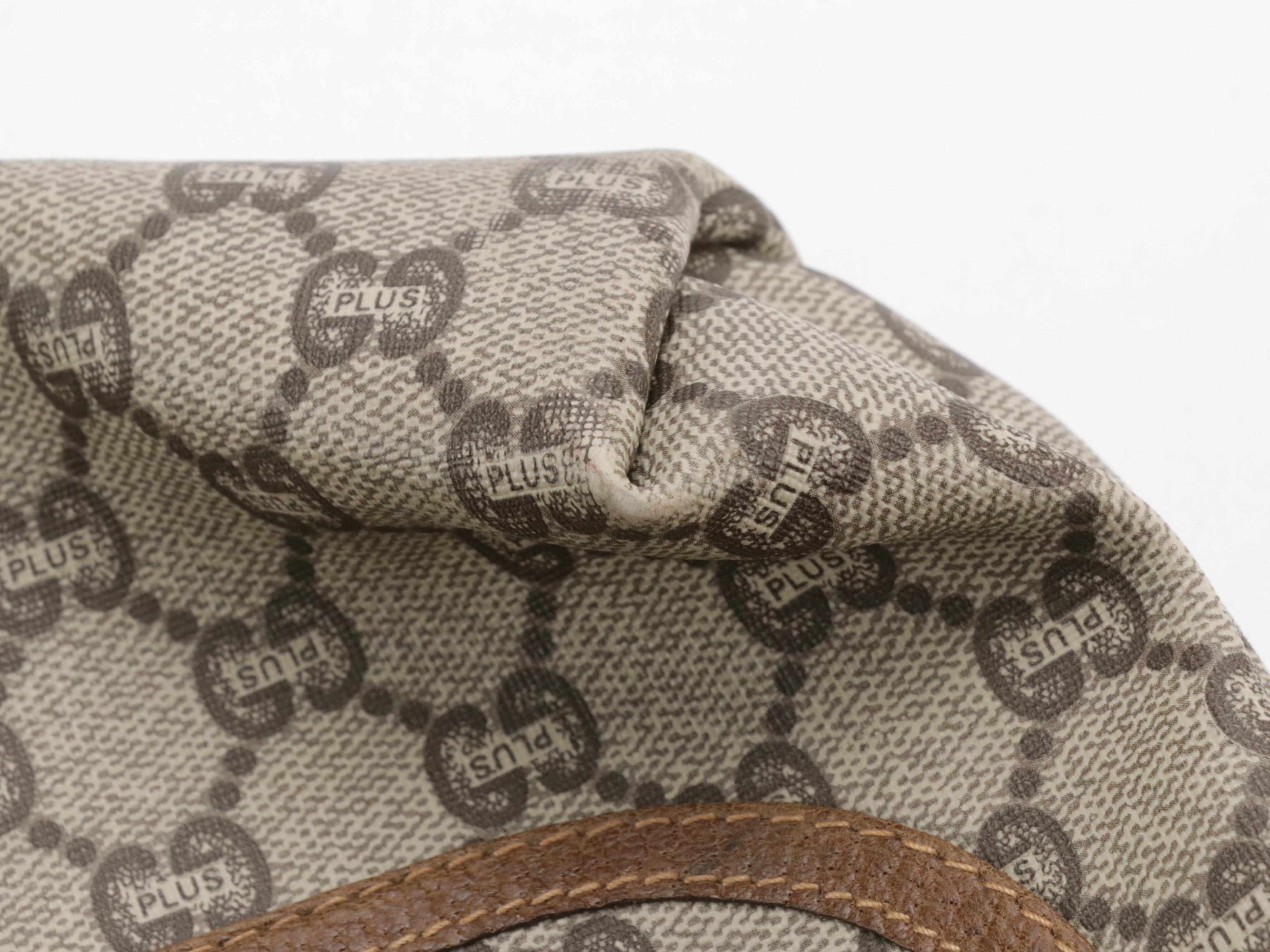 Gucci Tote in GG Plus Supreme Canvas, Brown Leather and Web Straps