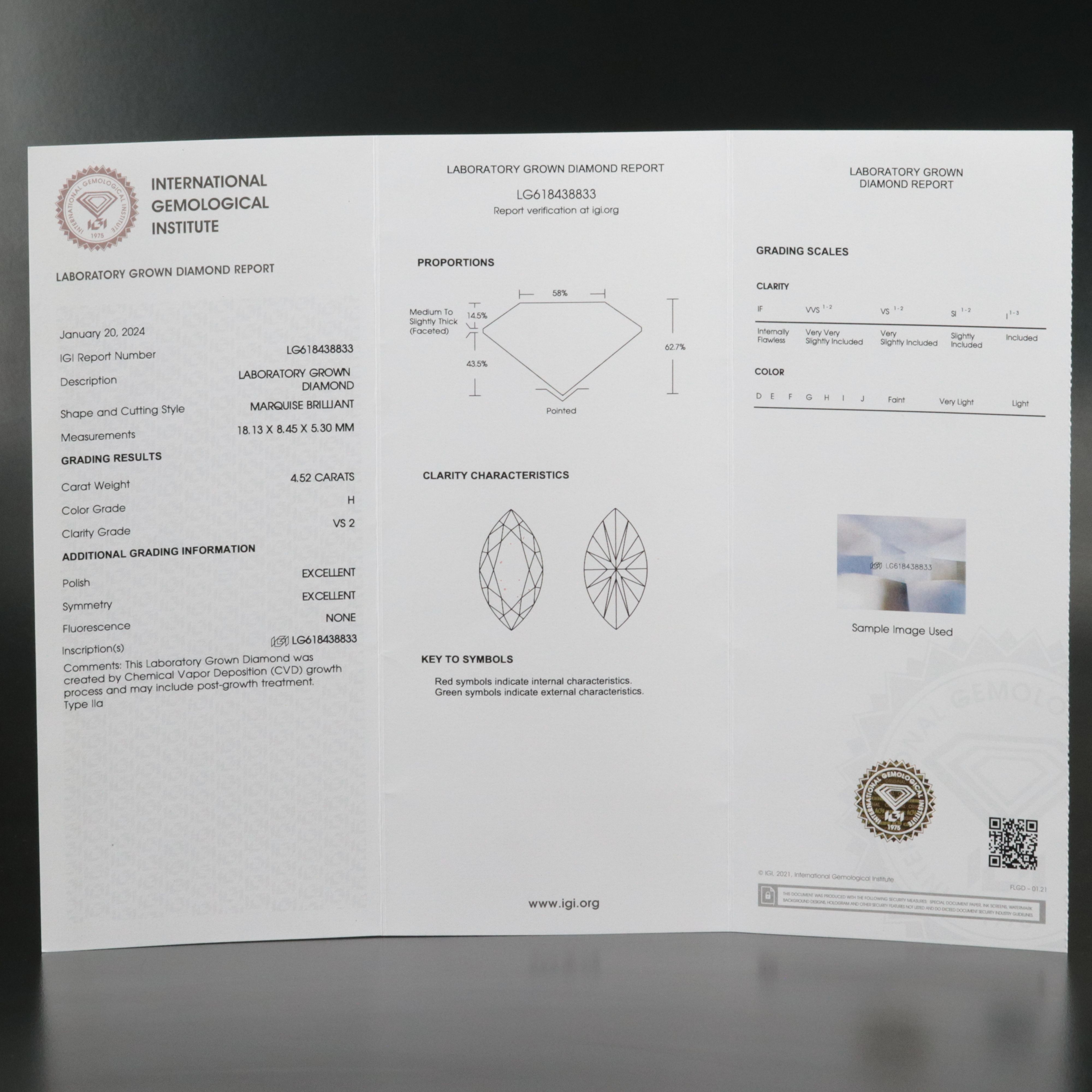 Loose 4.52 CT Lab Grown Diamond with IGI Report