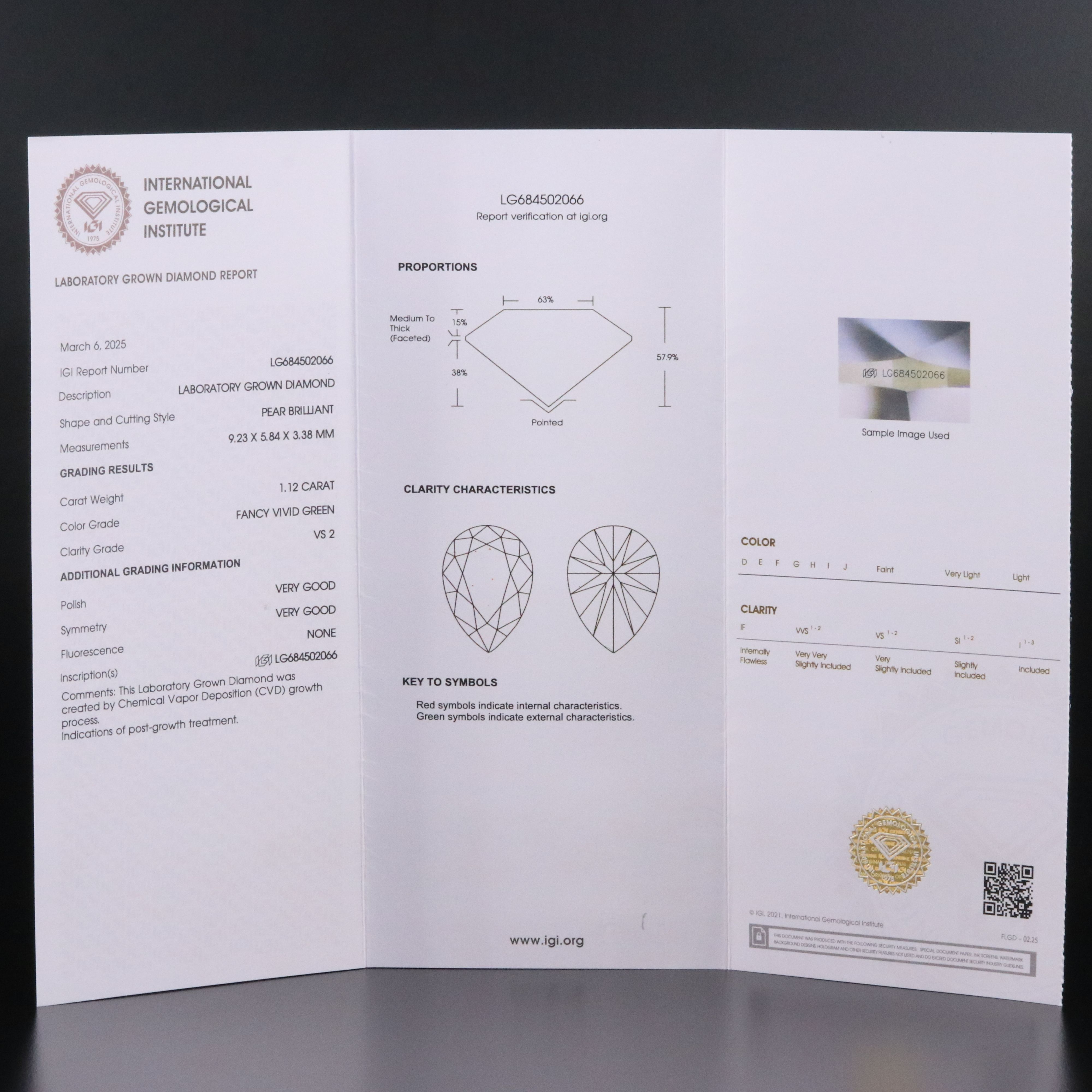 Loose 1.12 CT Lab Grown Fancy Green Diamond with IGI Report