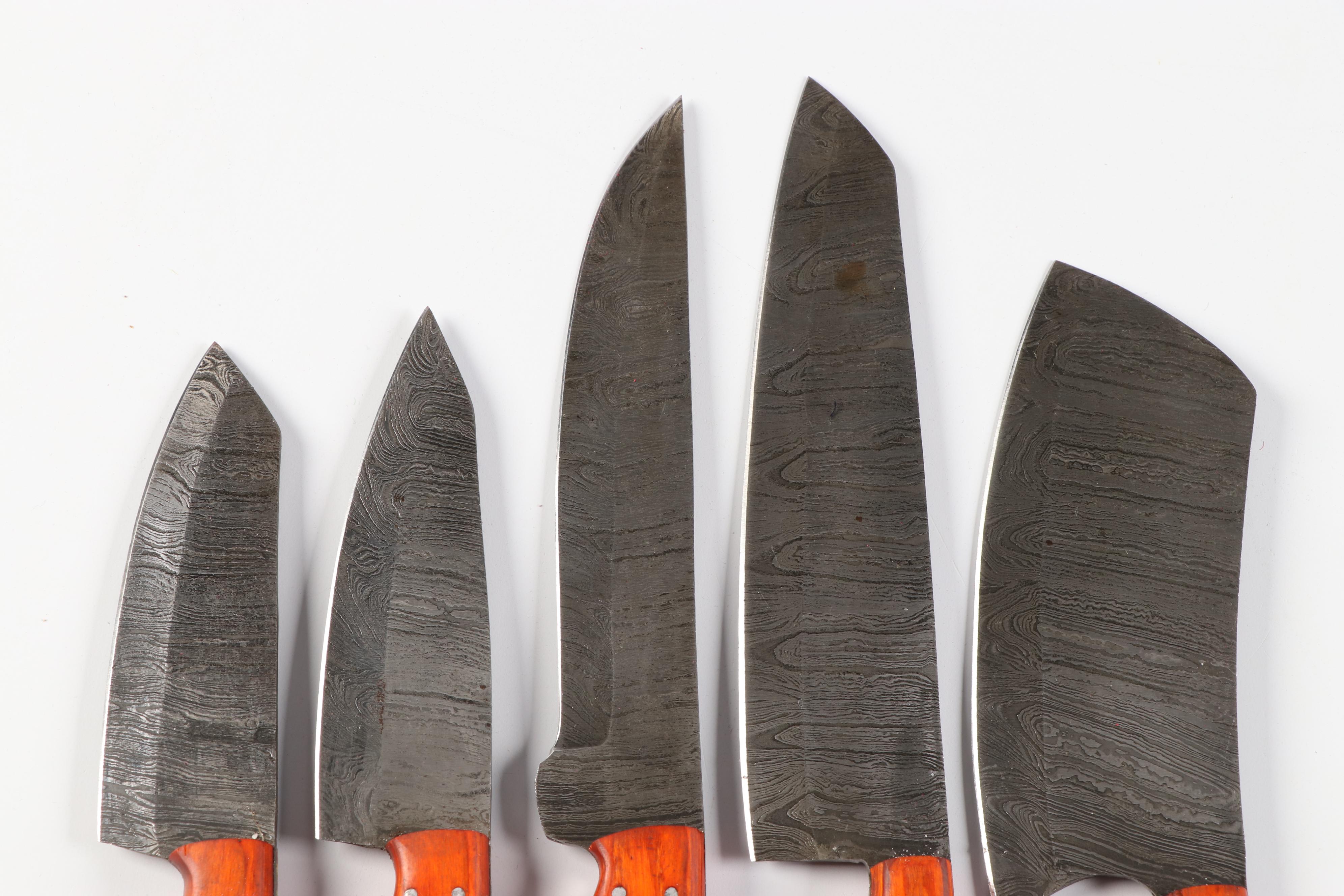 Forged Damascus Steel Kitchen Knives with Dyed Wood Handles