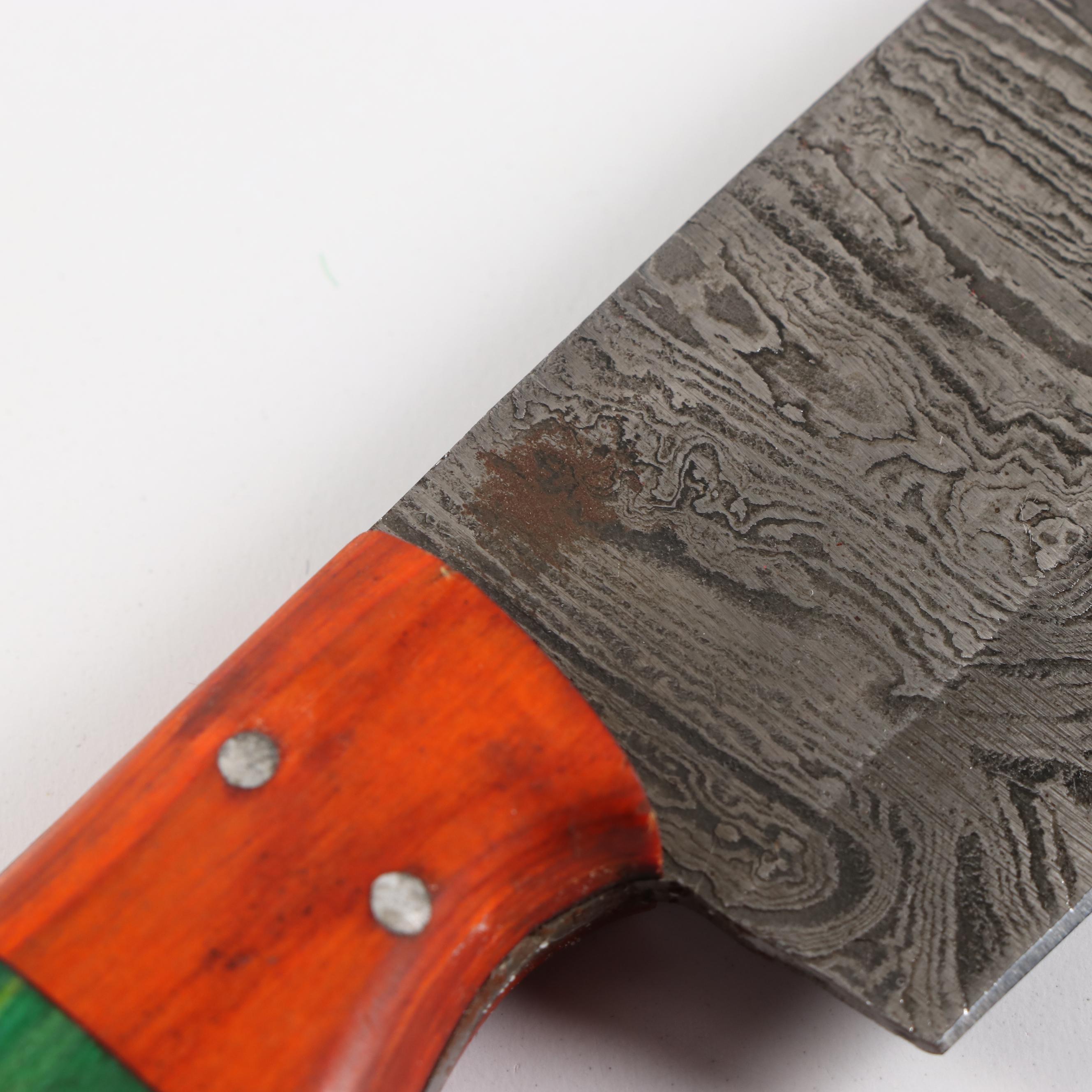 Forged Damascus Steel Kitchen Knives with Dyed Wood Handles
