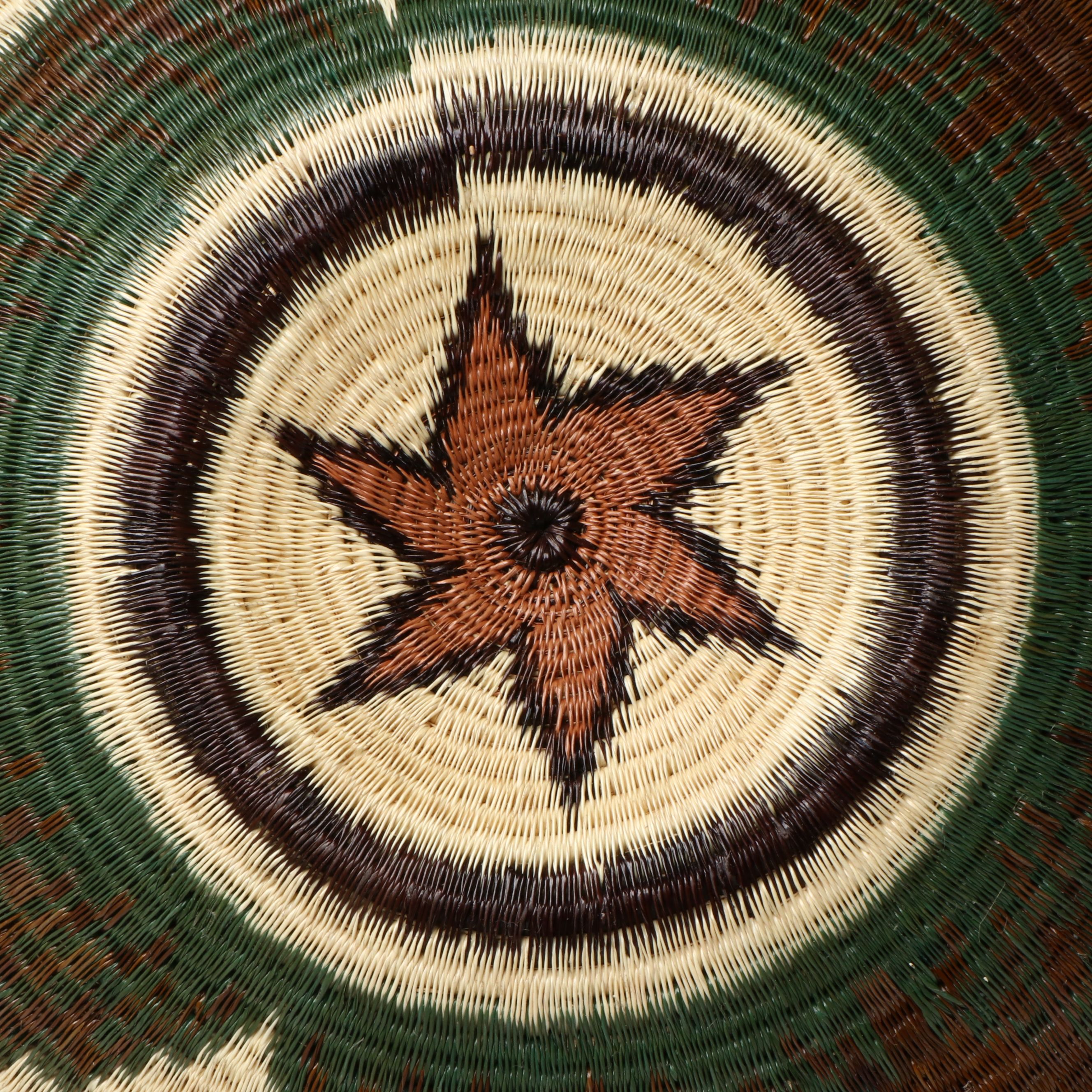 Panamanian Emberá-Wounaan Plant Fiber Basket with Heart-Shaped Leaves and Birds