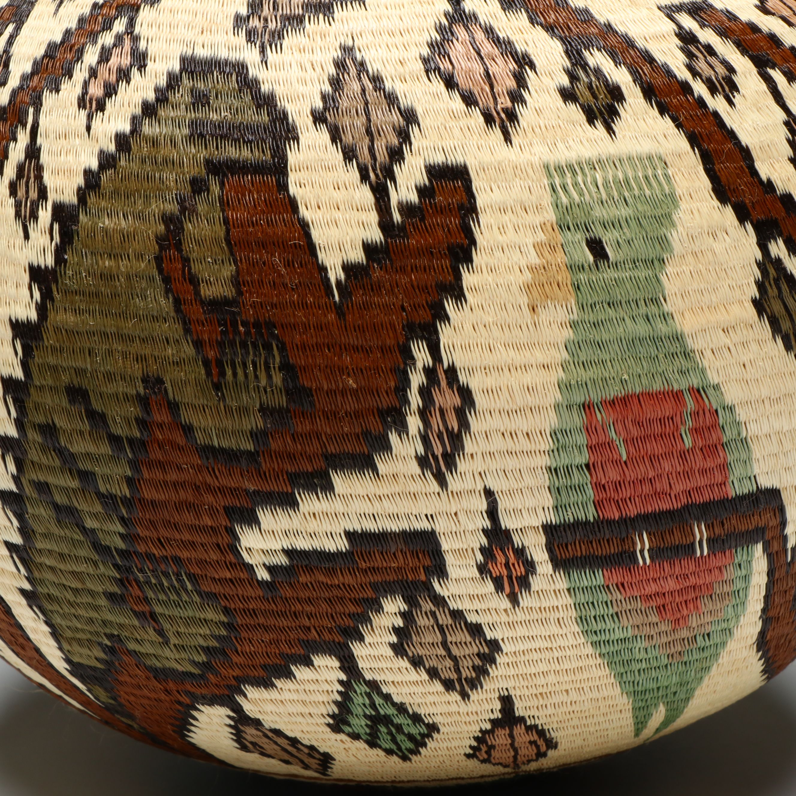 Panamanian Emberá-Wounaan Plant Fiber Basket with Reptiles and Tropical Birds