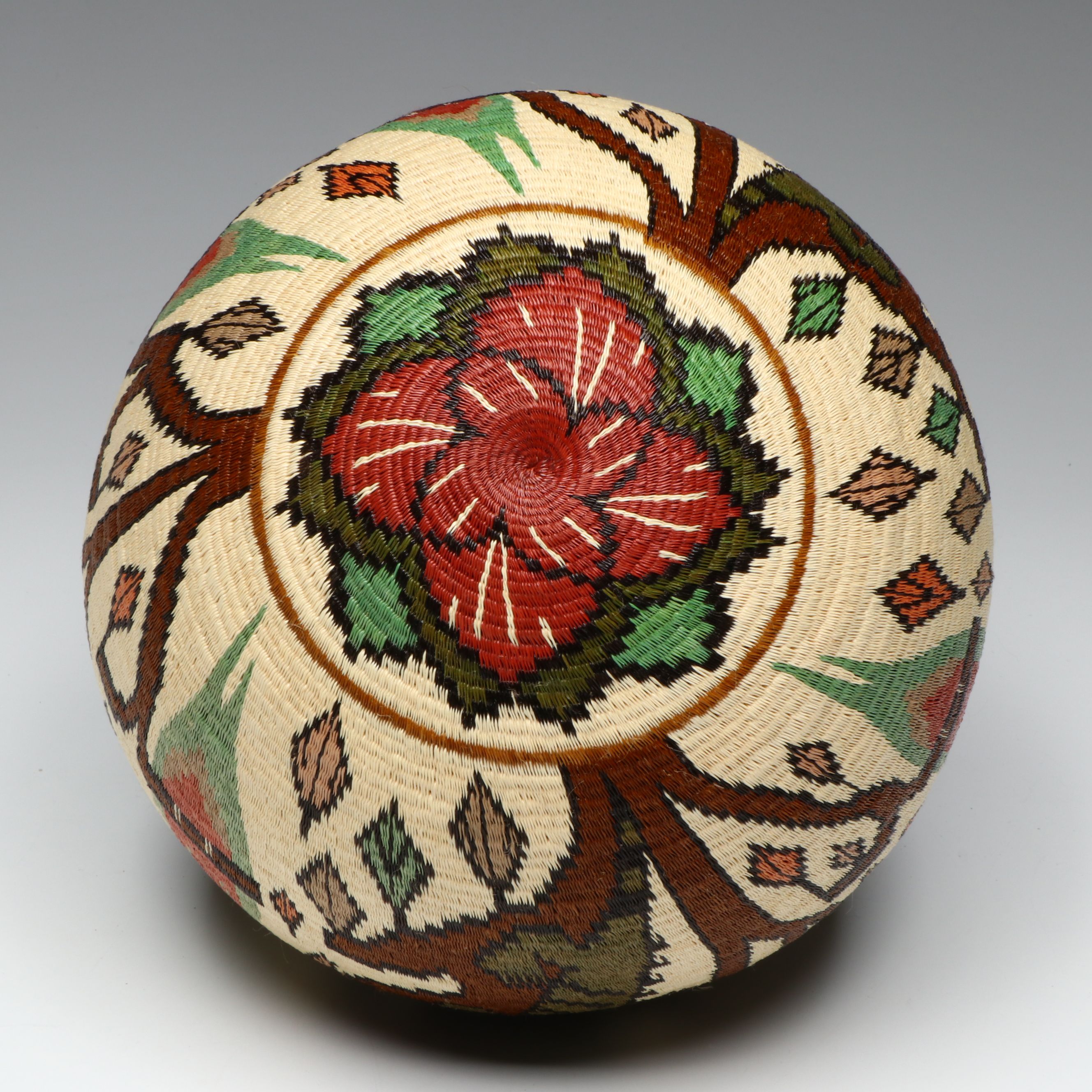 Panamanian Emberá-Wounaan Plant Fiber Basket with Reptiles and Tropical Birds