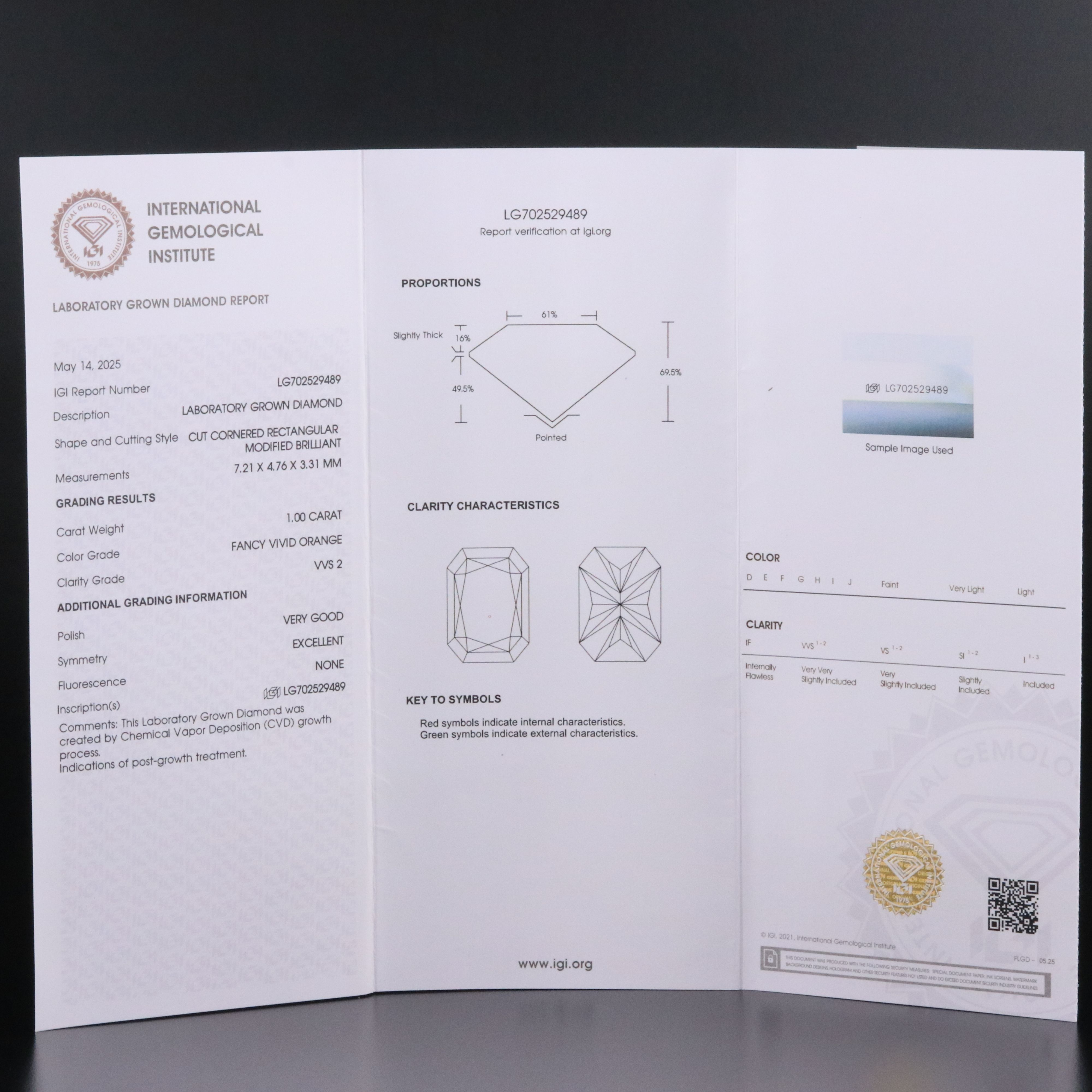 Loose 1.00 CT Lab Grown Fancy Orange Diamond with IGI Report