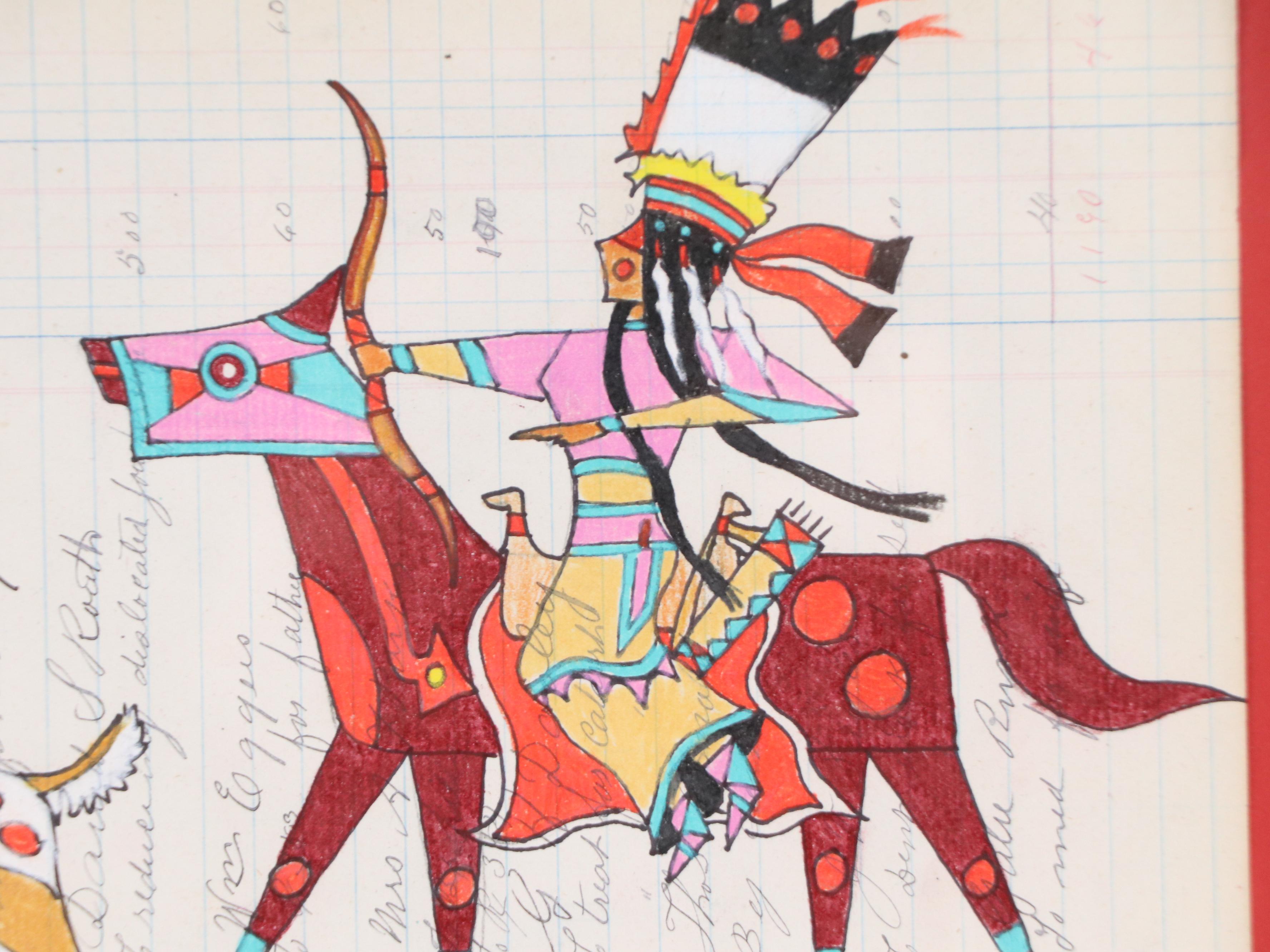 Terrance Guardipee Ledger Art Mixed Media Drawing "Sky Woman the Provider"