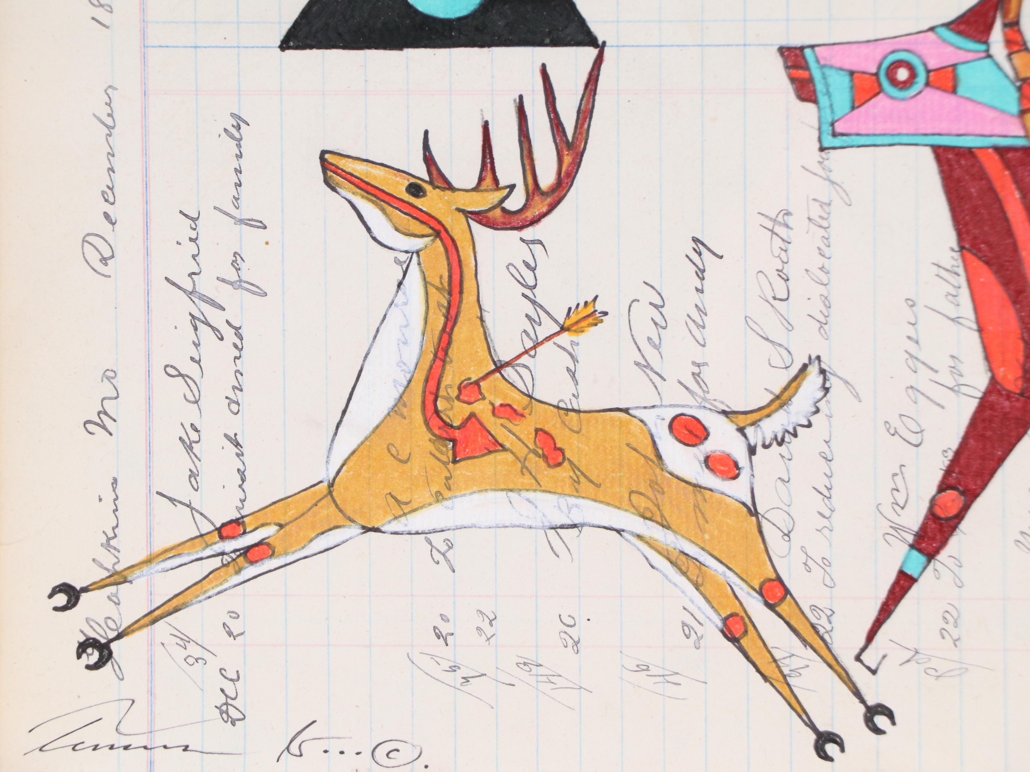 Terrance Guardipee Ledger Art Mixed Media Drawing "Sky Woman the Provider"