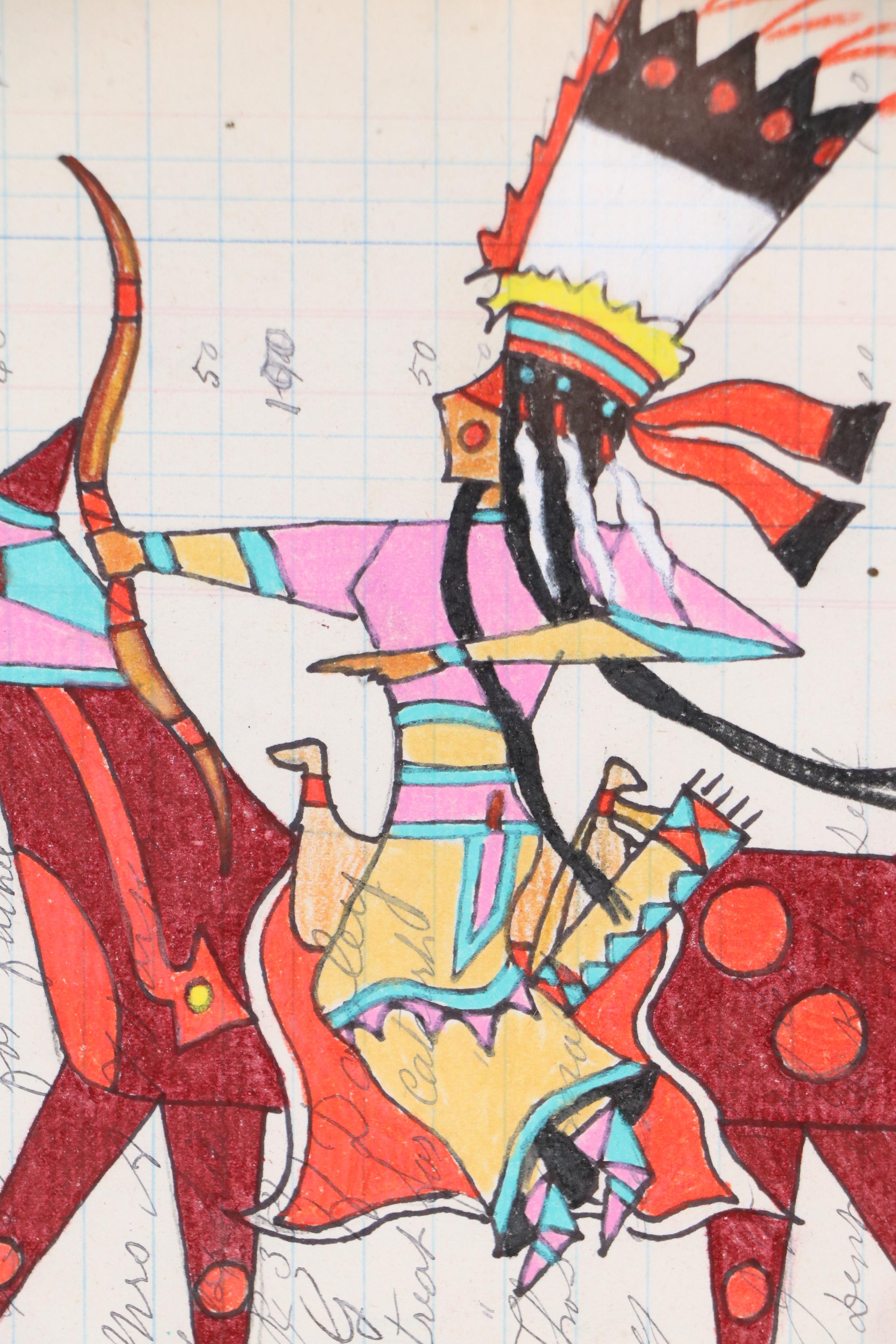 Terrance Guardipee Ledger Art Mixed Media Drawing "Sky Woman the Provider"