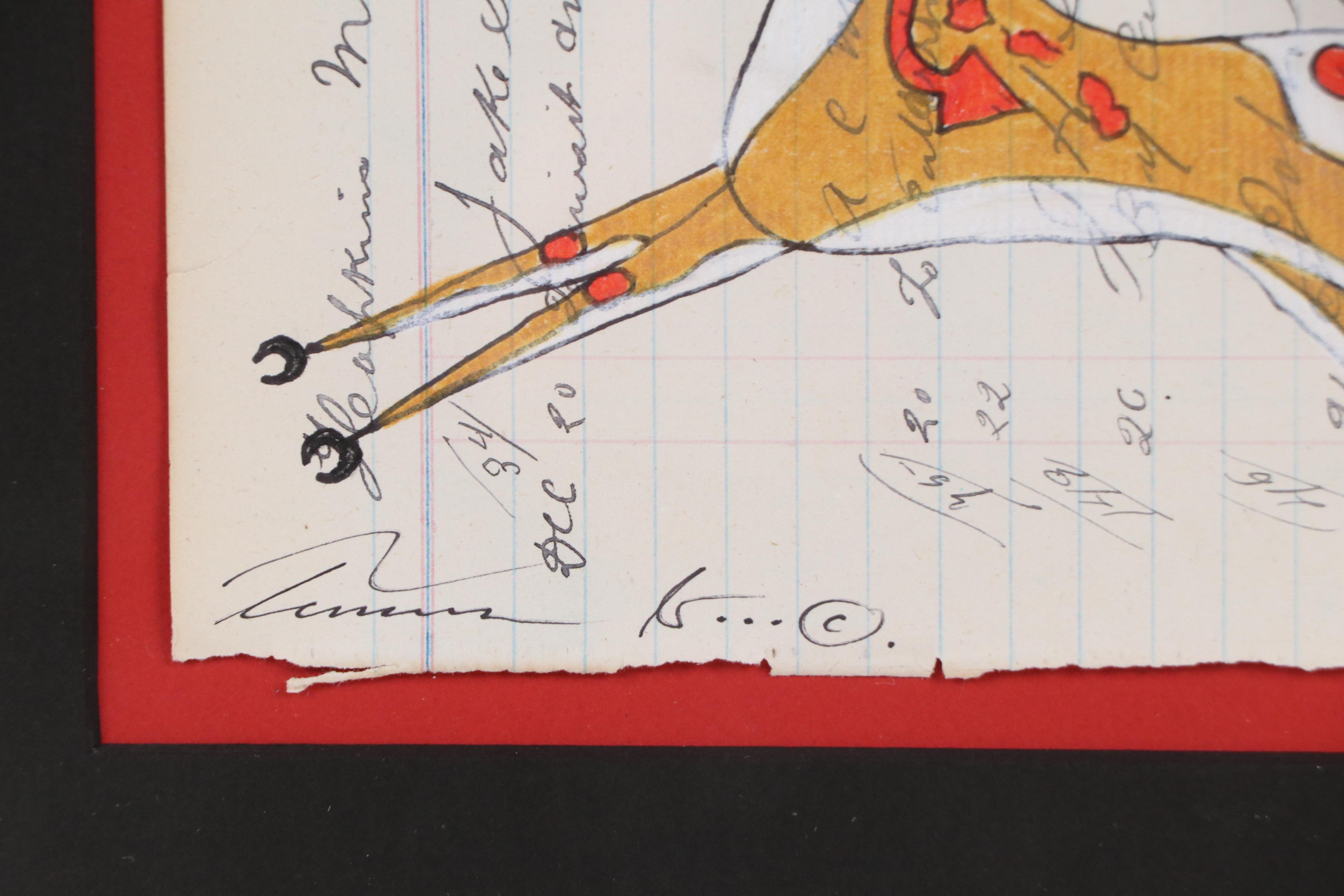 Terrance Guardipee Ledger Art Mixed Media Drawing "Sky Woman the Provider"