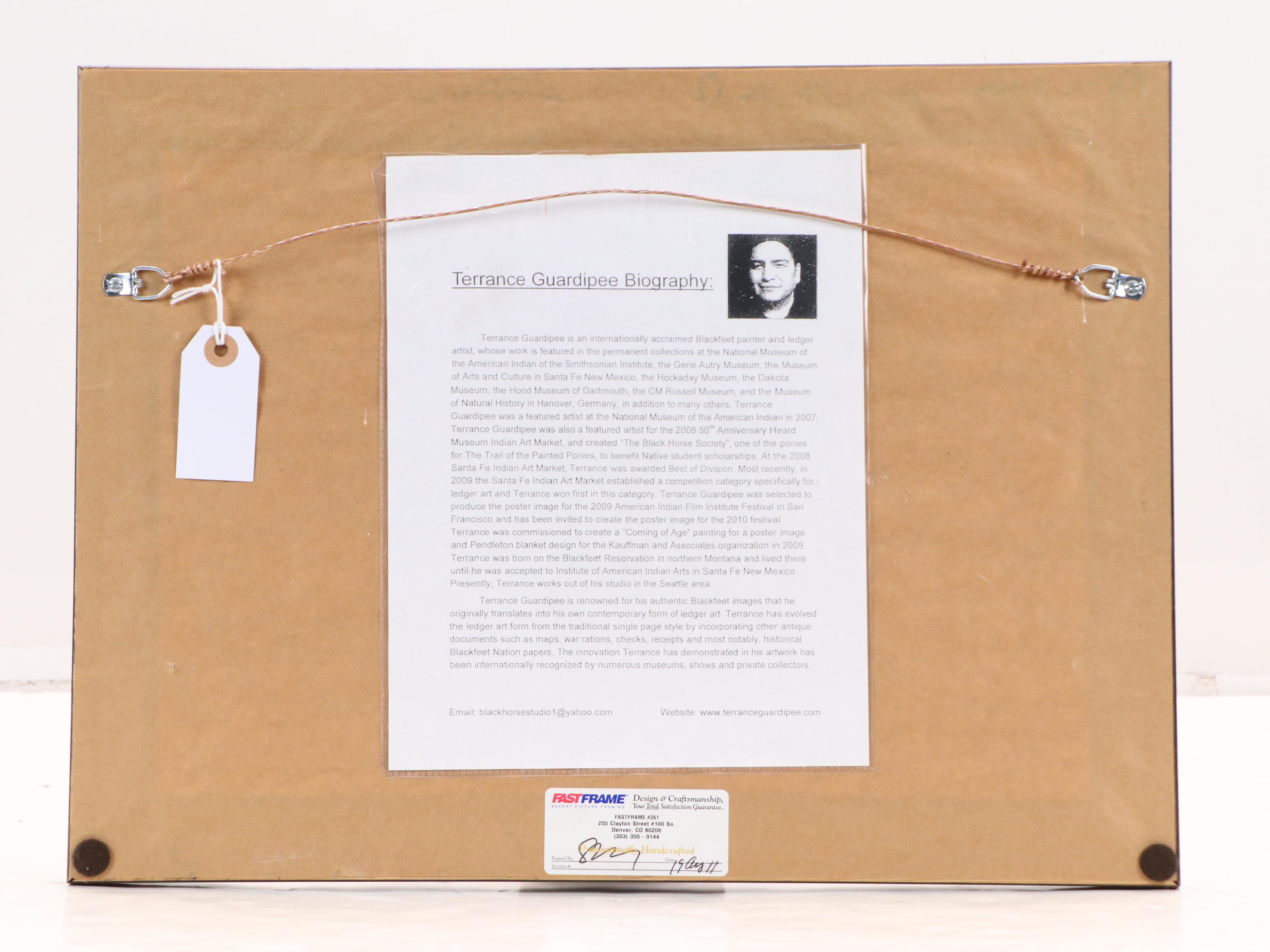 Terrance Guardipee Ledger Art Mixed Media Drawing "Sky Woman the Provider"