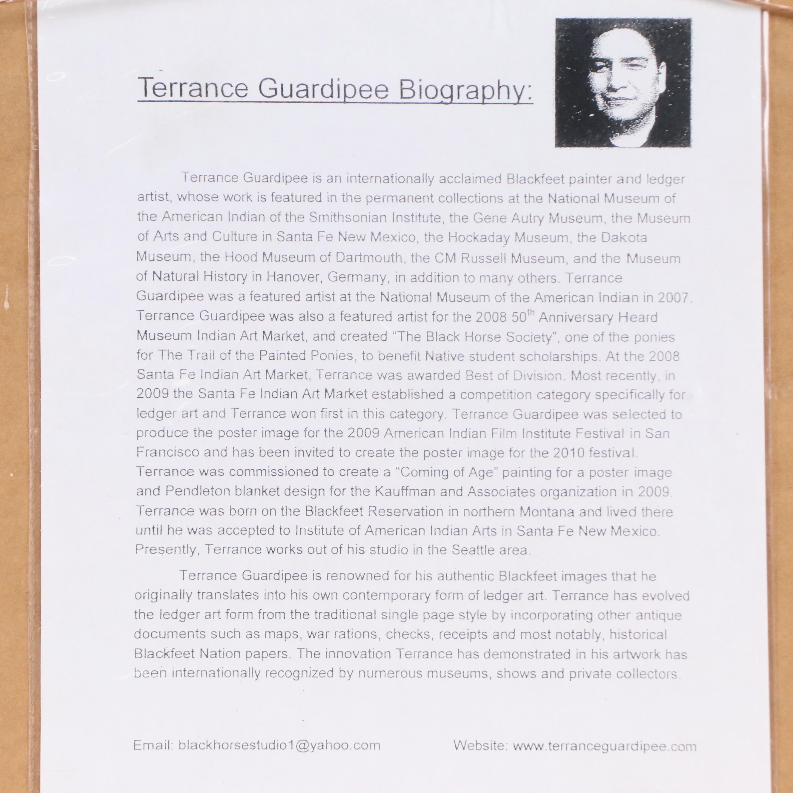 Terrance Guardipee Ledger Art Mixed Media Drawing "Sky Woman the Provider"