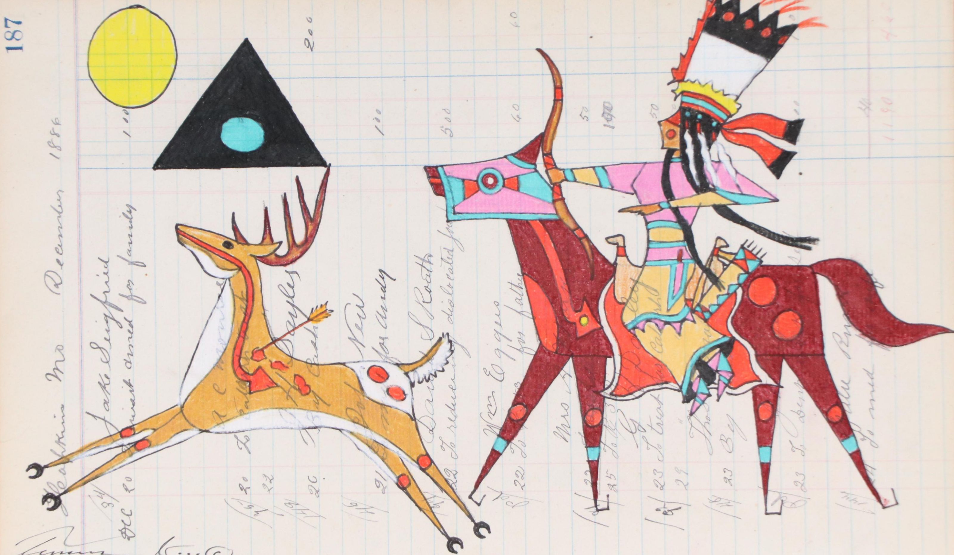 Terrance Guardipee Ledger Art Mixed Media Drawing "Sky Woman the Provider"