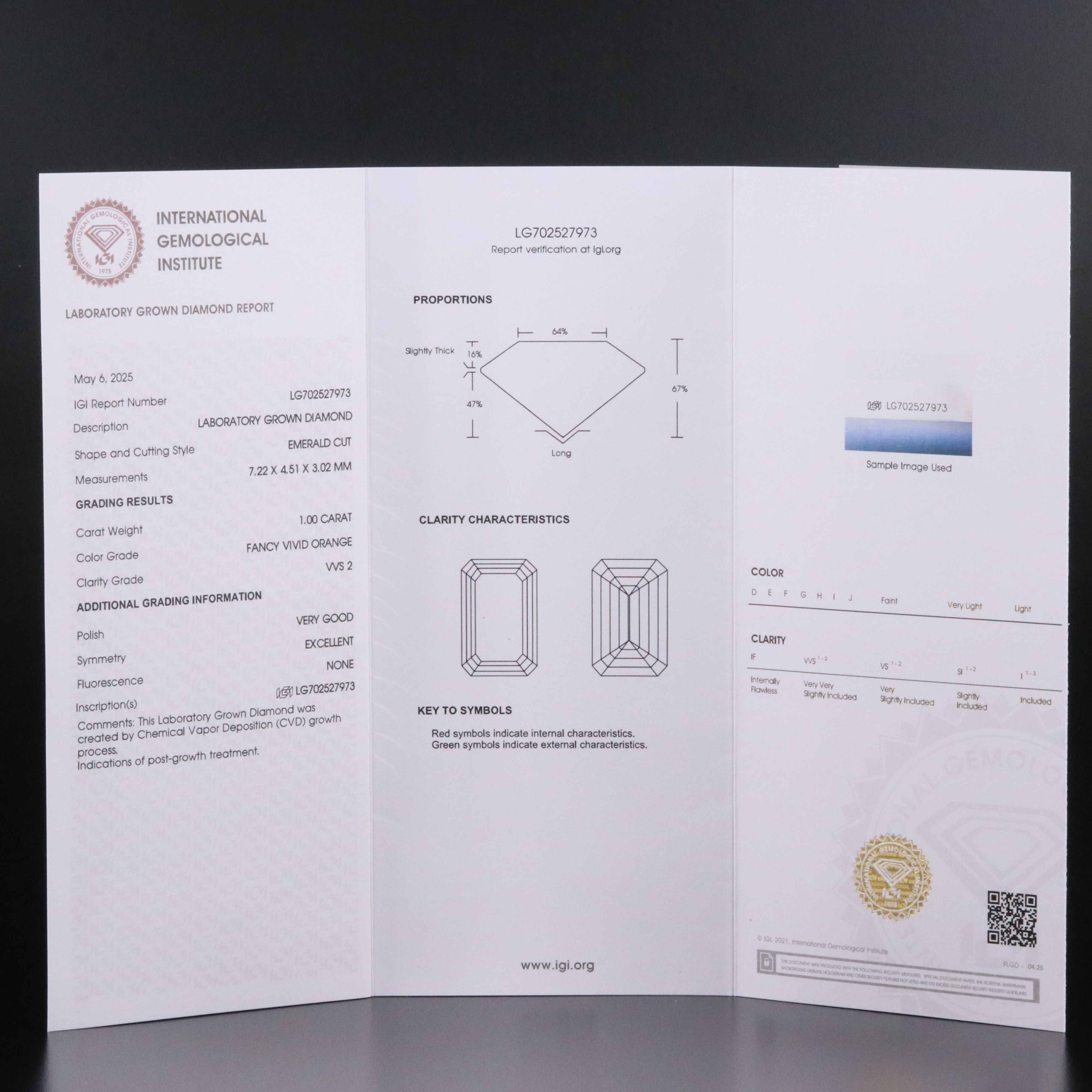 Loose 1.00 CT Lab Grown Fancy Orange Diamond with IGI Report