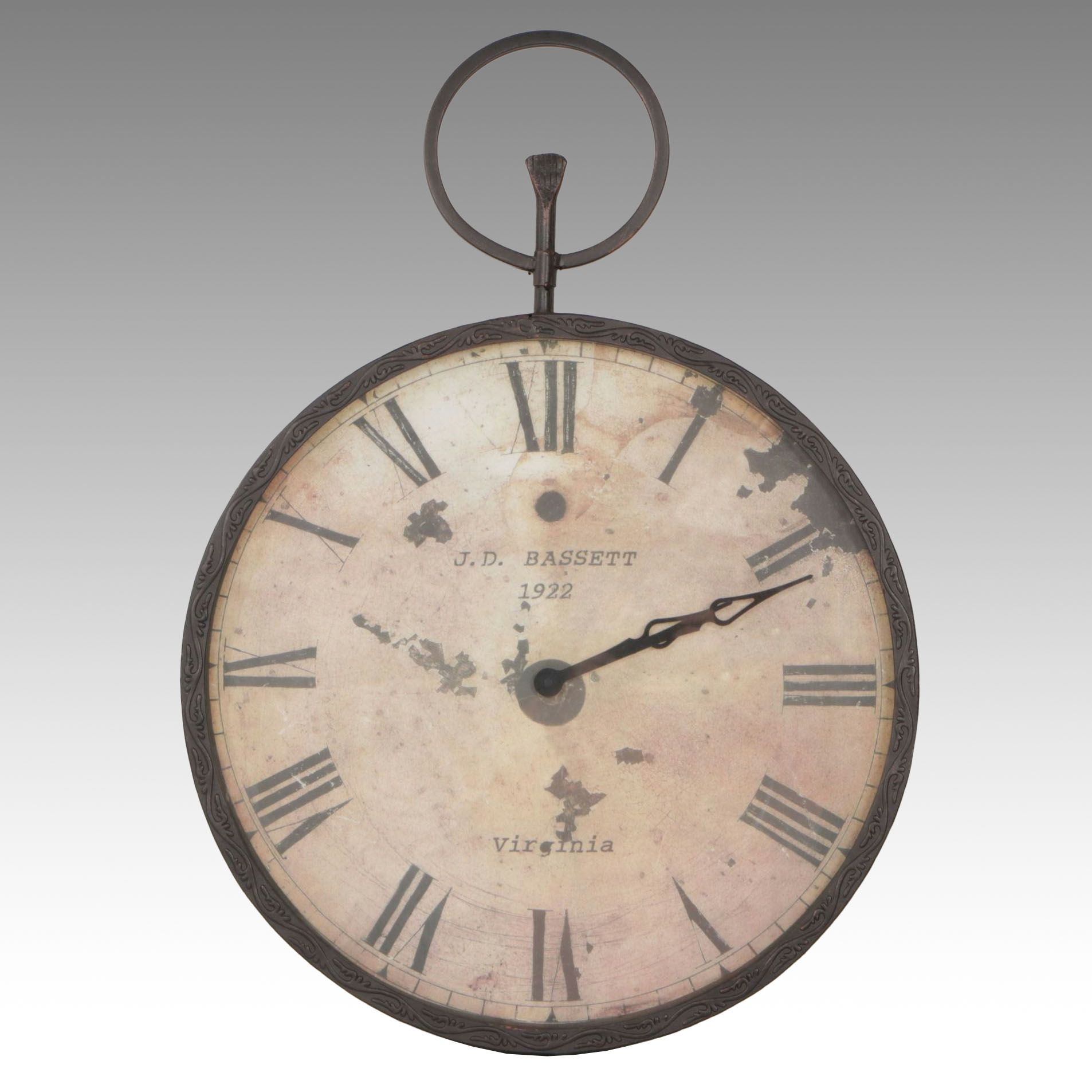 J.D. Bassett 1922 Virginia "Pocket Watch" Replica Wall Clock