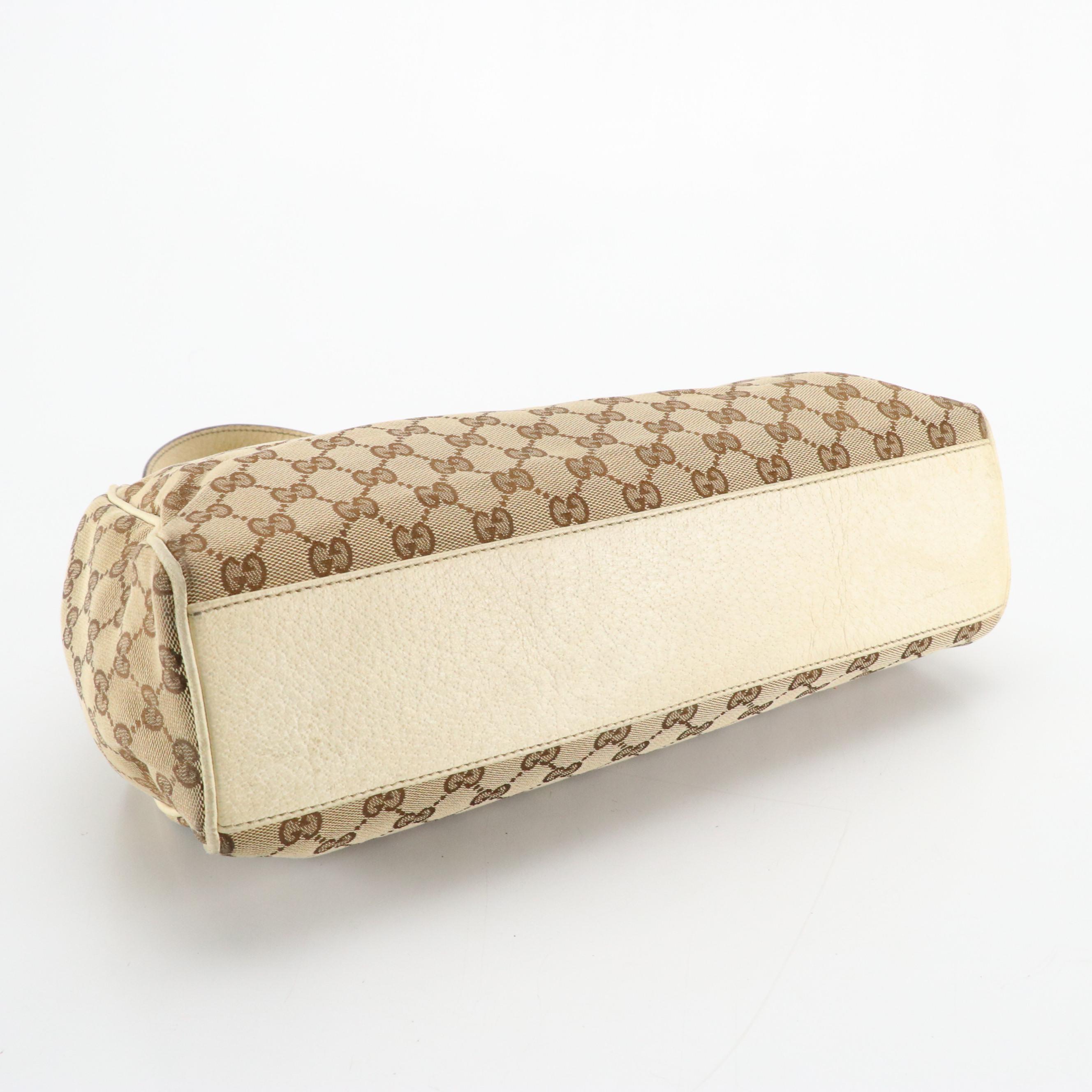 Gucci Charmy Shoulder Bag in GG Canvas and Ivory Cinghiale Leather Trim