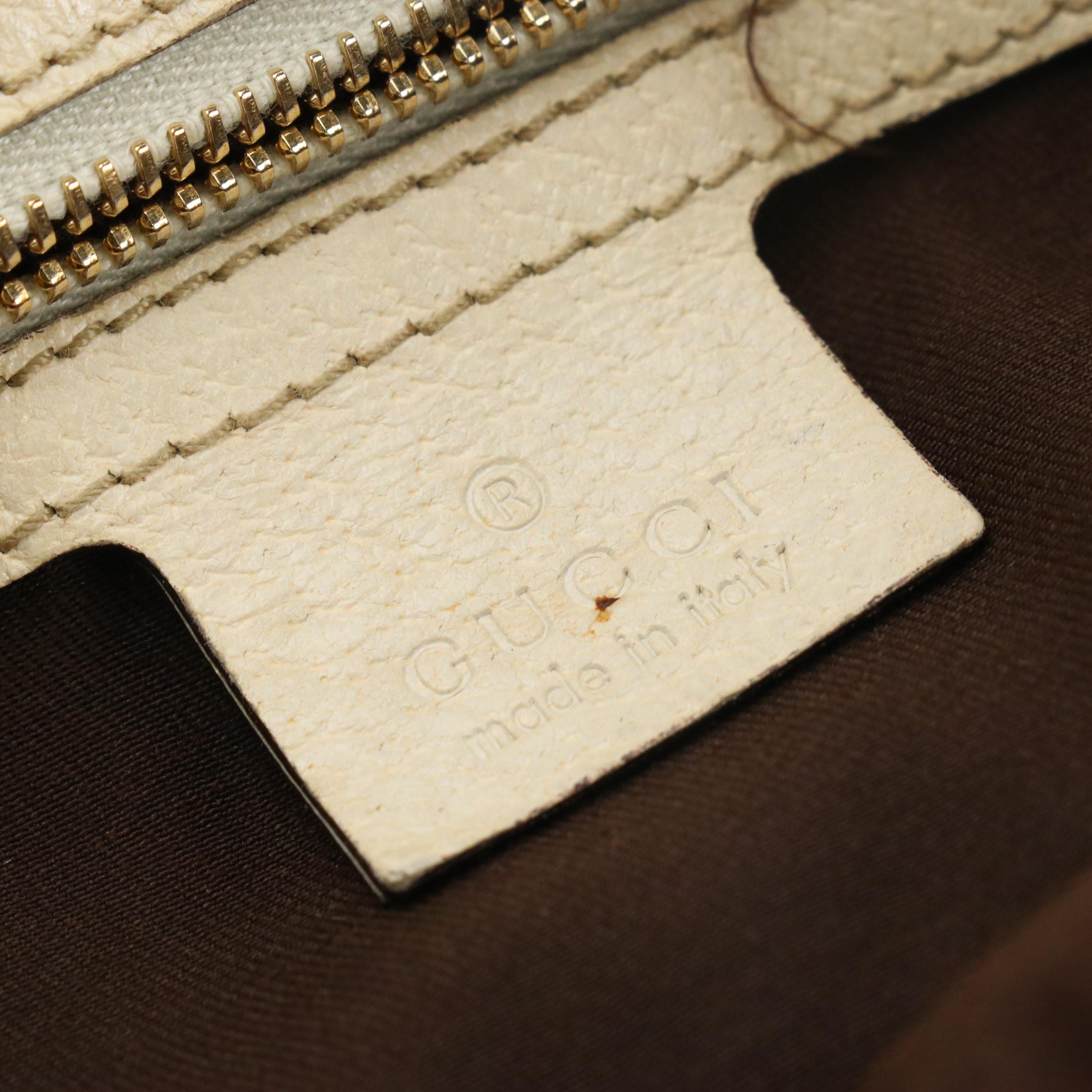 Gucci Charmy Shoulder Bag in GG Canvas and Ivory Cinghiale Leather Trim