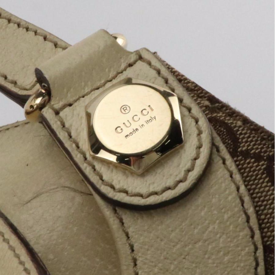 Gucci Charmy Shoulder Bag in GG Canvas and Ivory Cinghiale Leather Trim