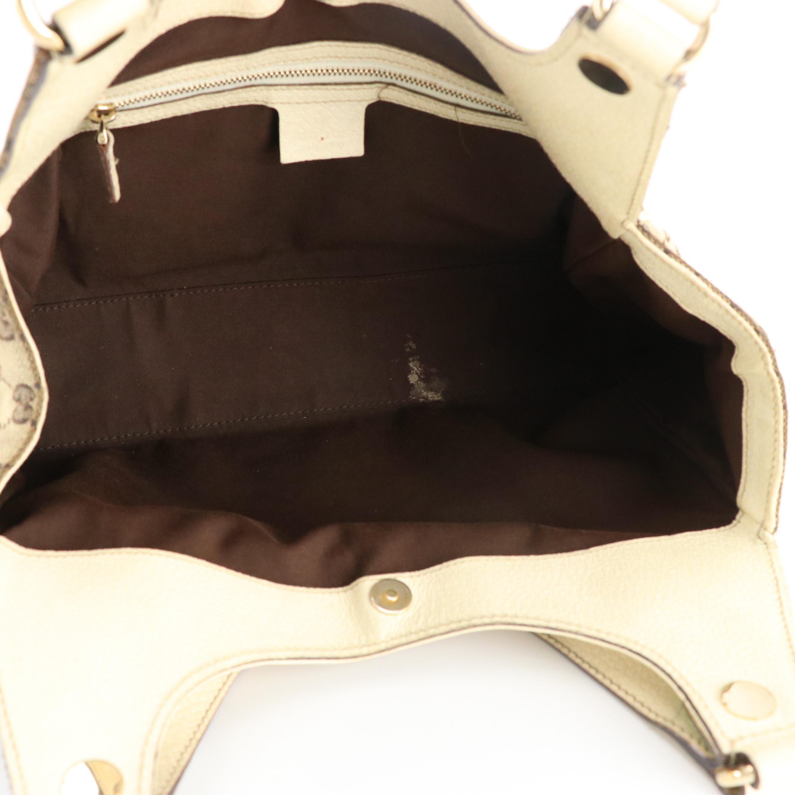 Gucci Charmy Shoulder Bag in GG Canvas and Ivory Cinghiale Leather Trim