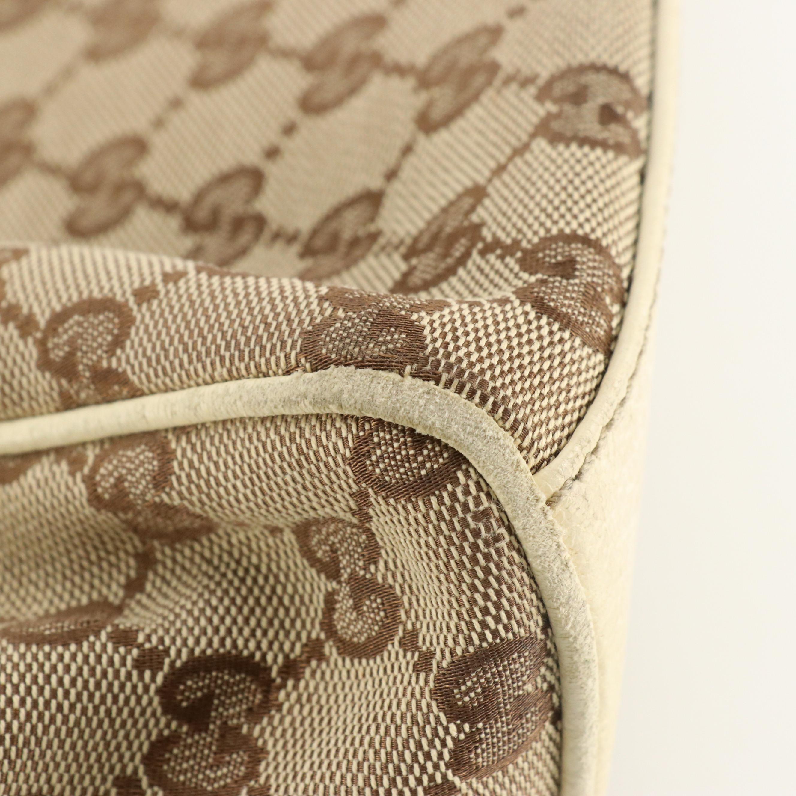 Gucci Charmy Shoulder Bag in GG Canvas and Ivory Cinghiale Leather Trim