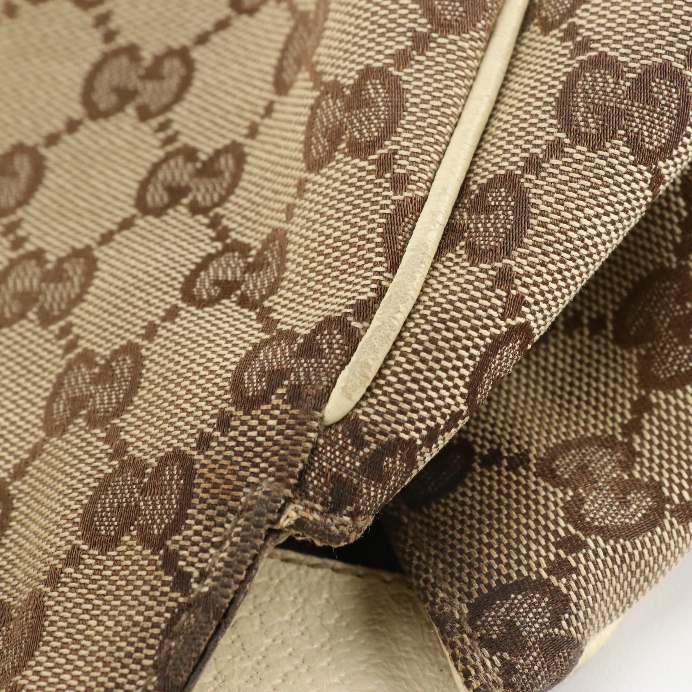 Gucci Charmy Shoulder Bag in GG Canvas and Ivory Cinghiale Leather Trim