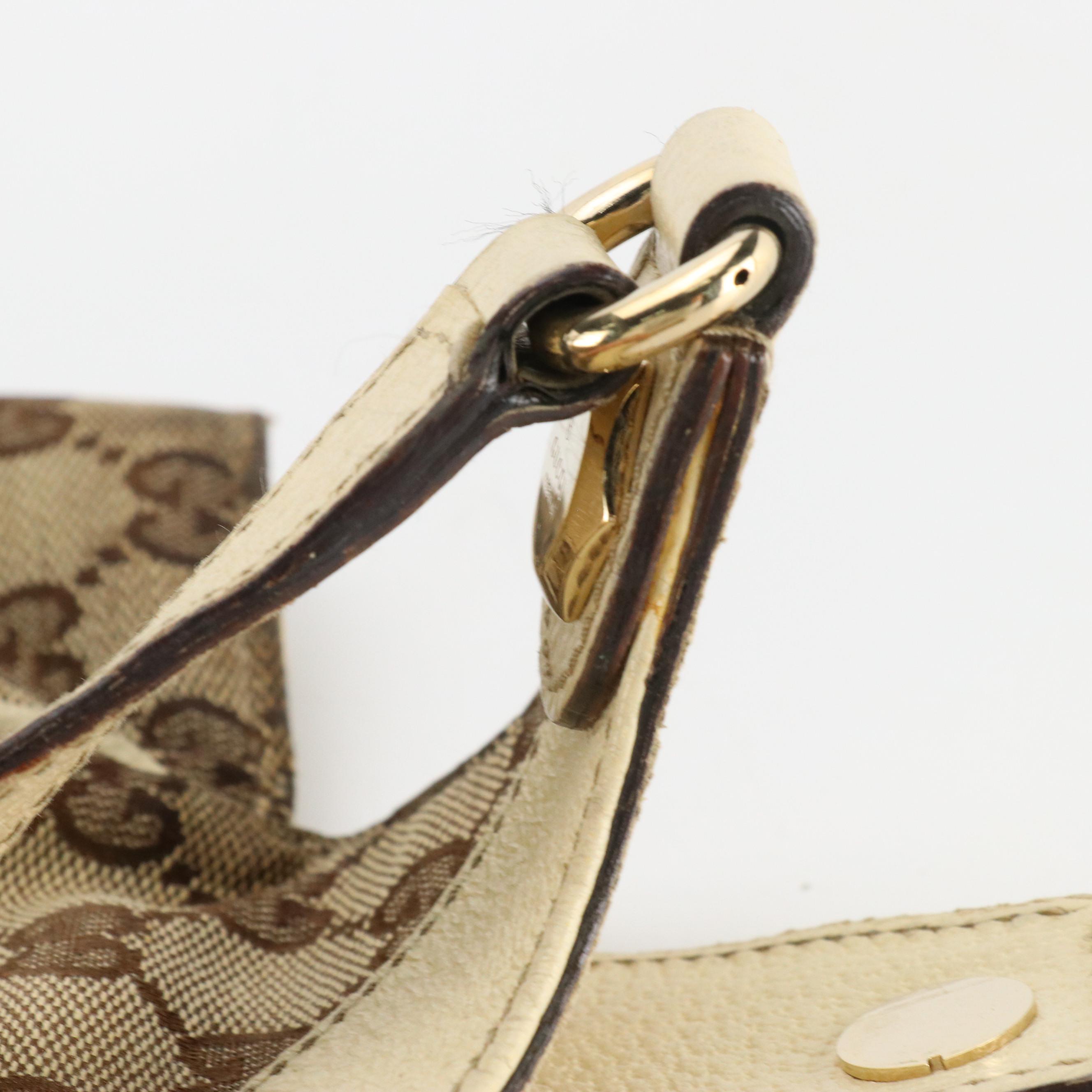 Gucci Charmy Shoulder Bag in GG Canvas and Ivory Cinghiale Leather Trim