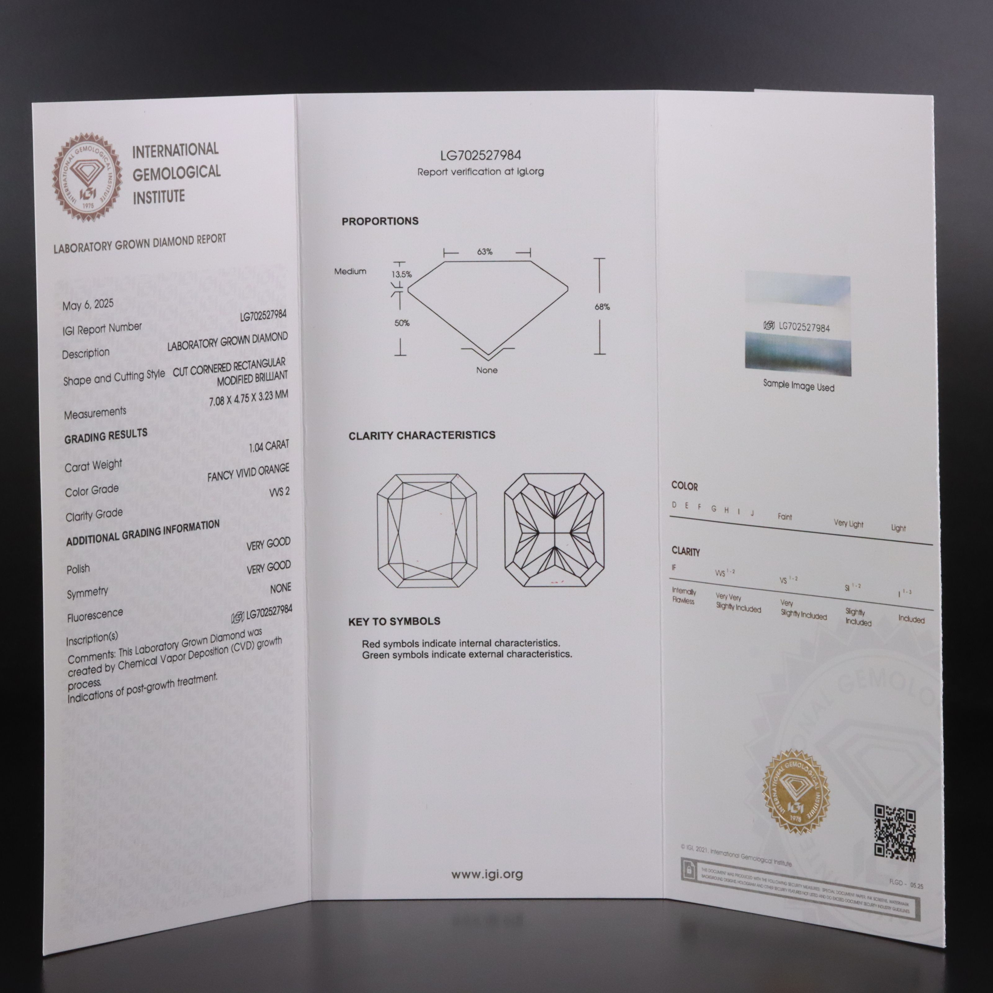 Loose 1.04 CT Lab Grown Fancy Diamond with IGI Report
