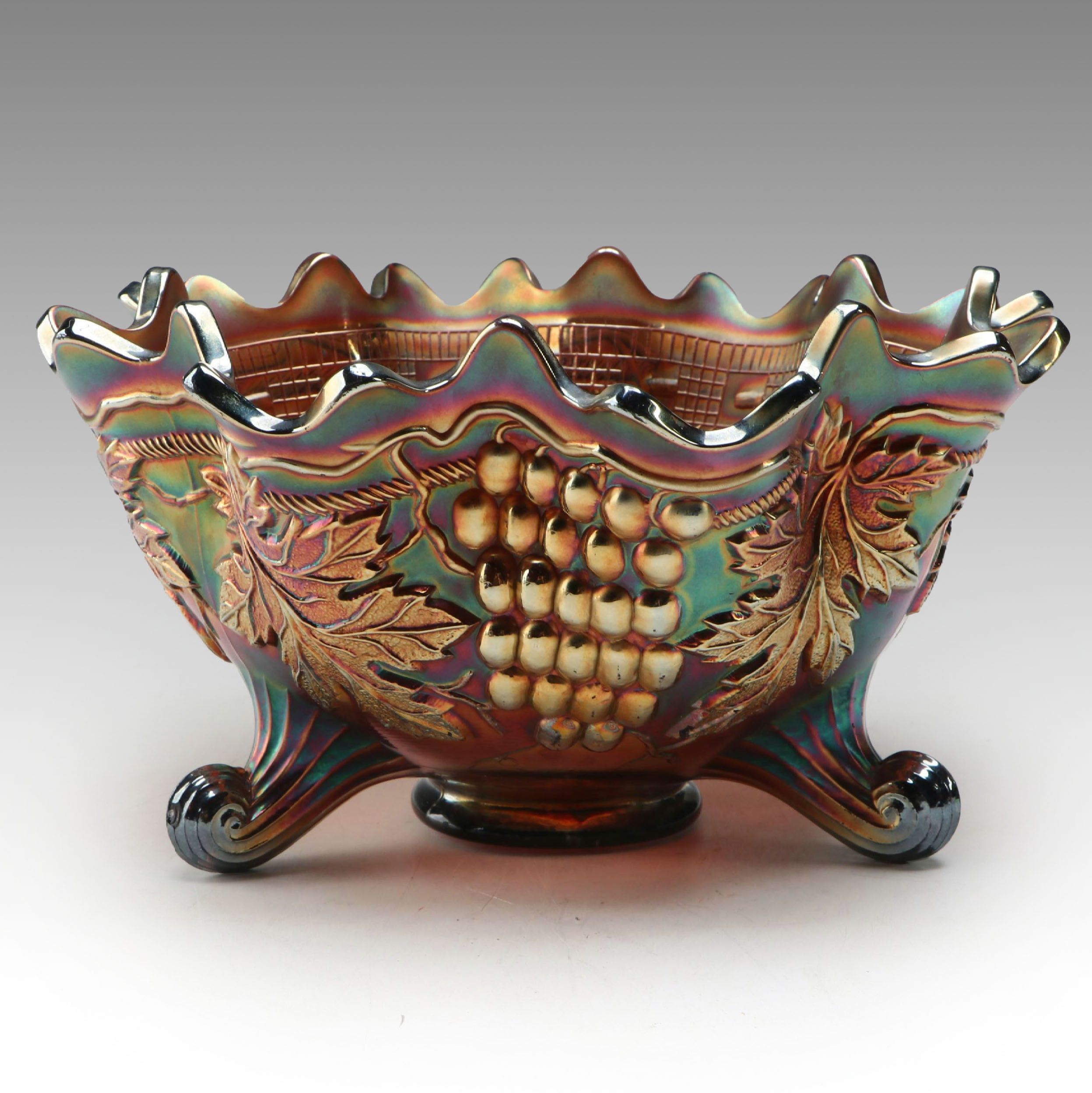 Northwood Grape and Cable Footed Bowl, Early to Mid-20th Century
