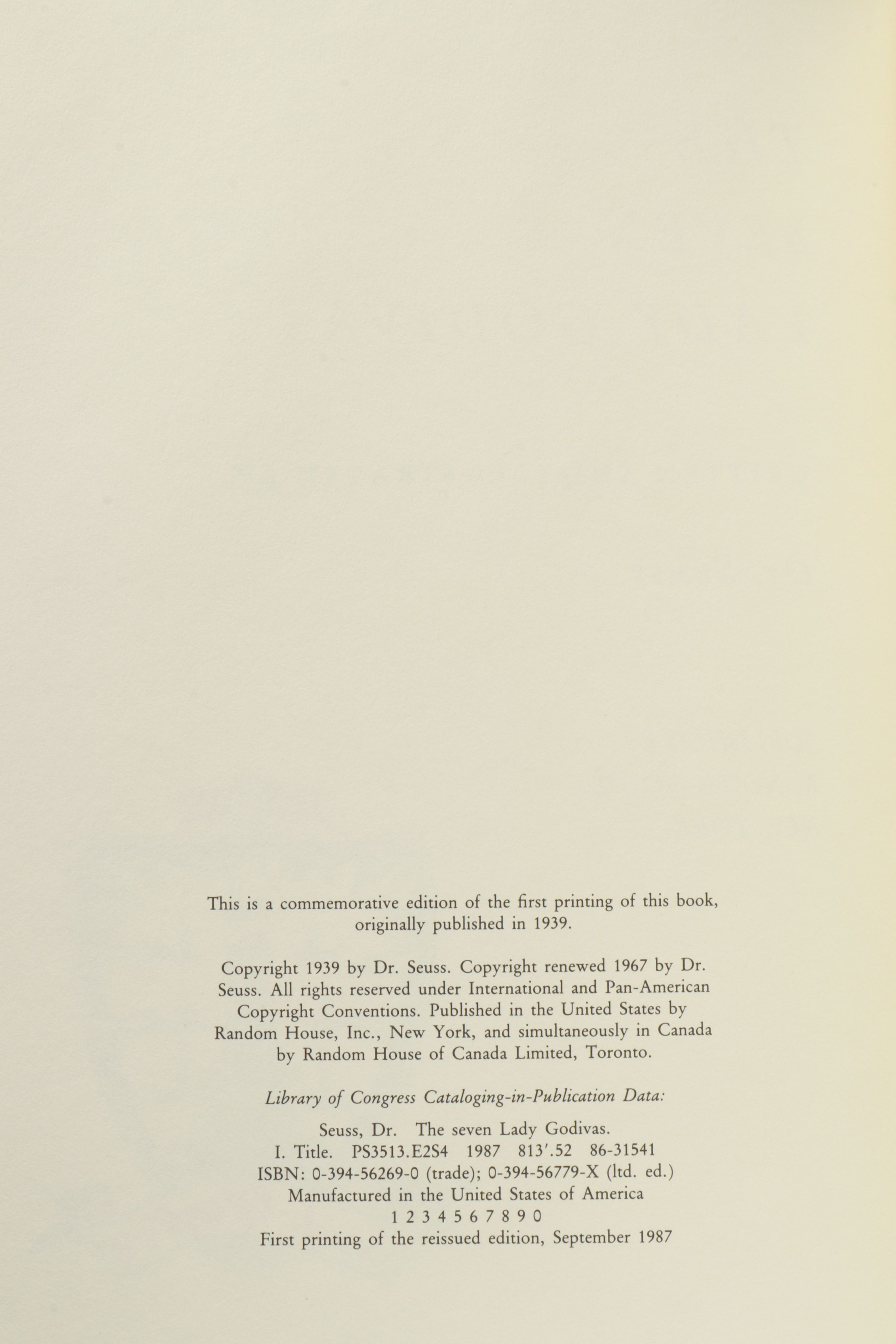 First Edition Thus &quot;The Seven Lady Godivas&quot; by Dr. Seuss, 1987