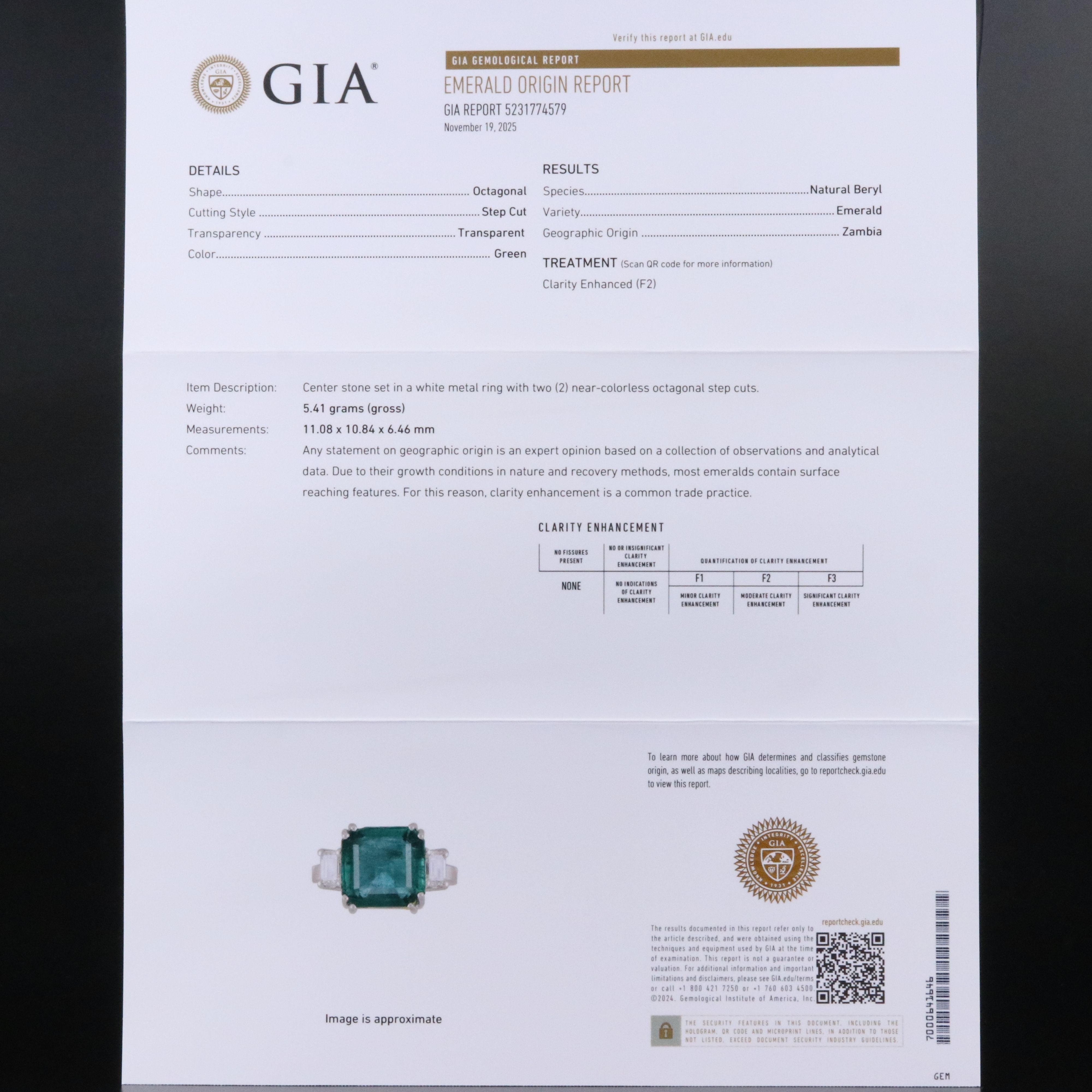 18K 6.36 CT Zambia Emerald and 0.80 CTW Diamond Ring with GIA Reports