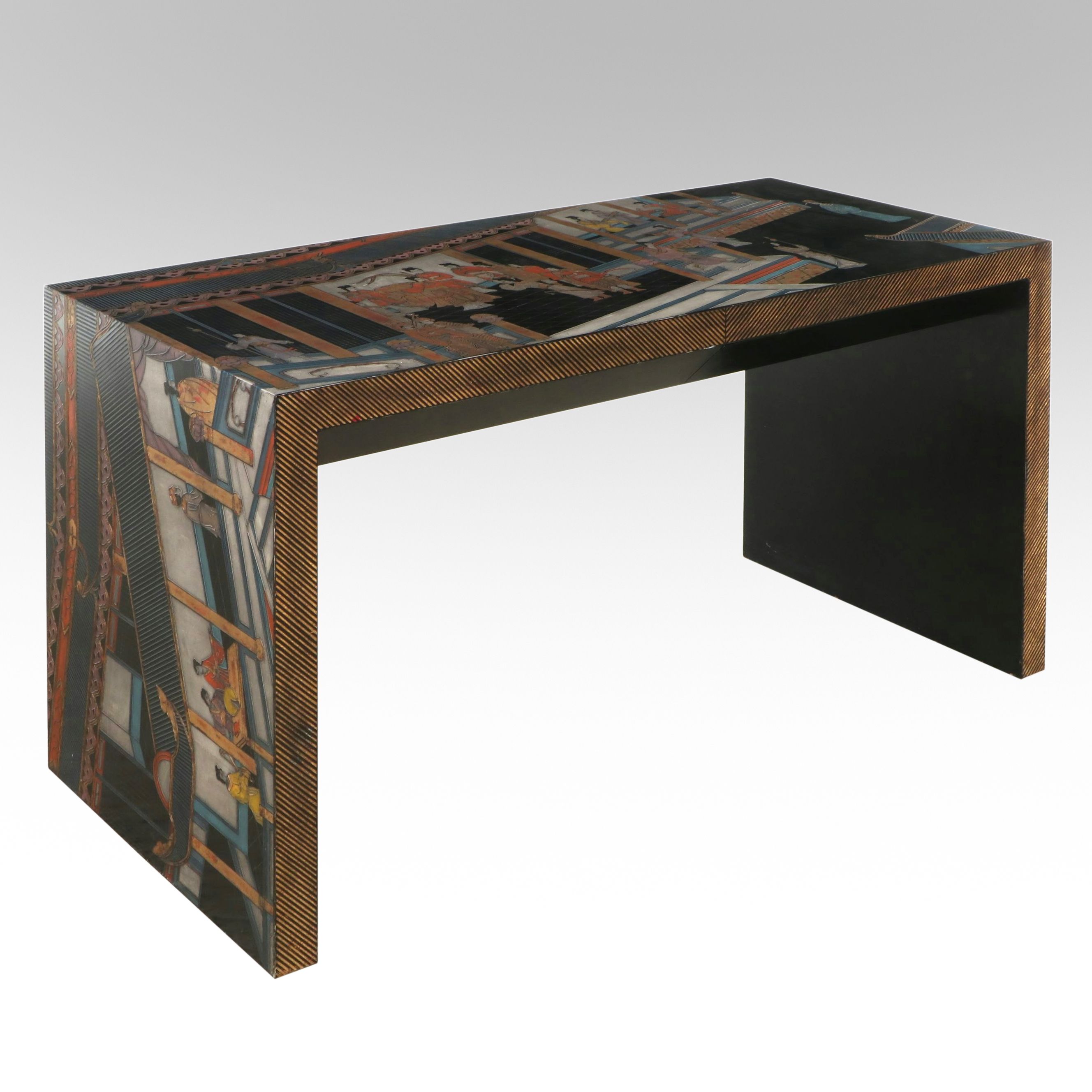 Chinese Lacquered Two-Drawer Console Table