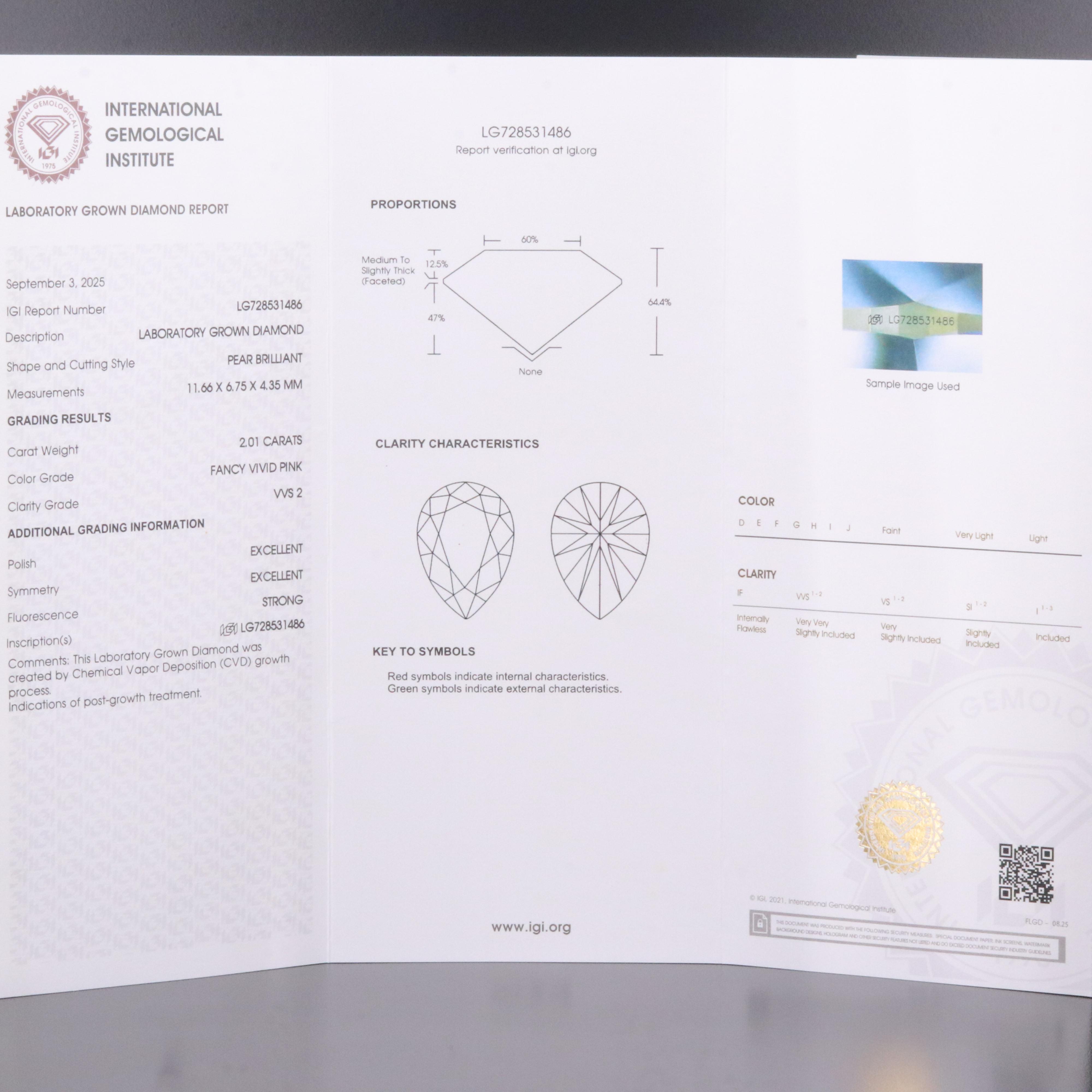 Loose 2.01 CT Lab Grown Fancy Diamond with IGI Report