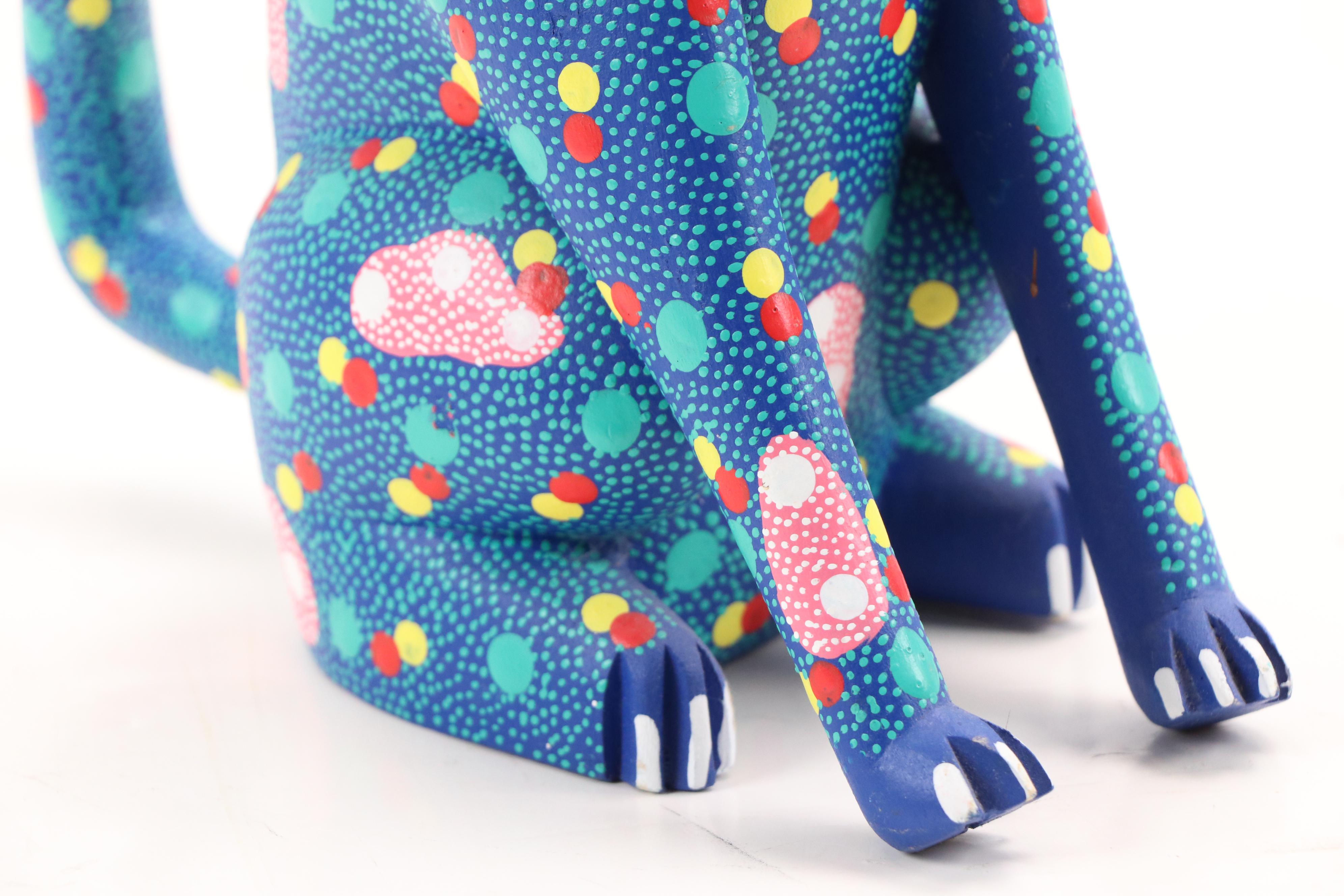 Francisco Hernandez Cruz Oaxacan Folk Art Hand-Painted Wood Cat Sculpture