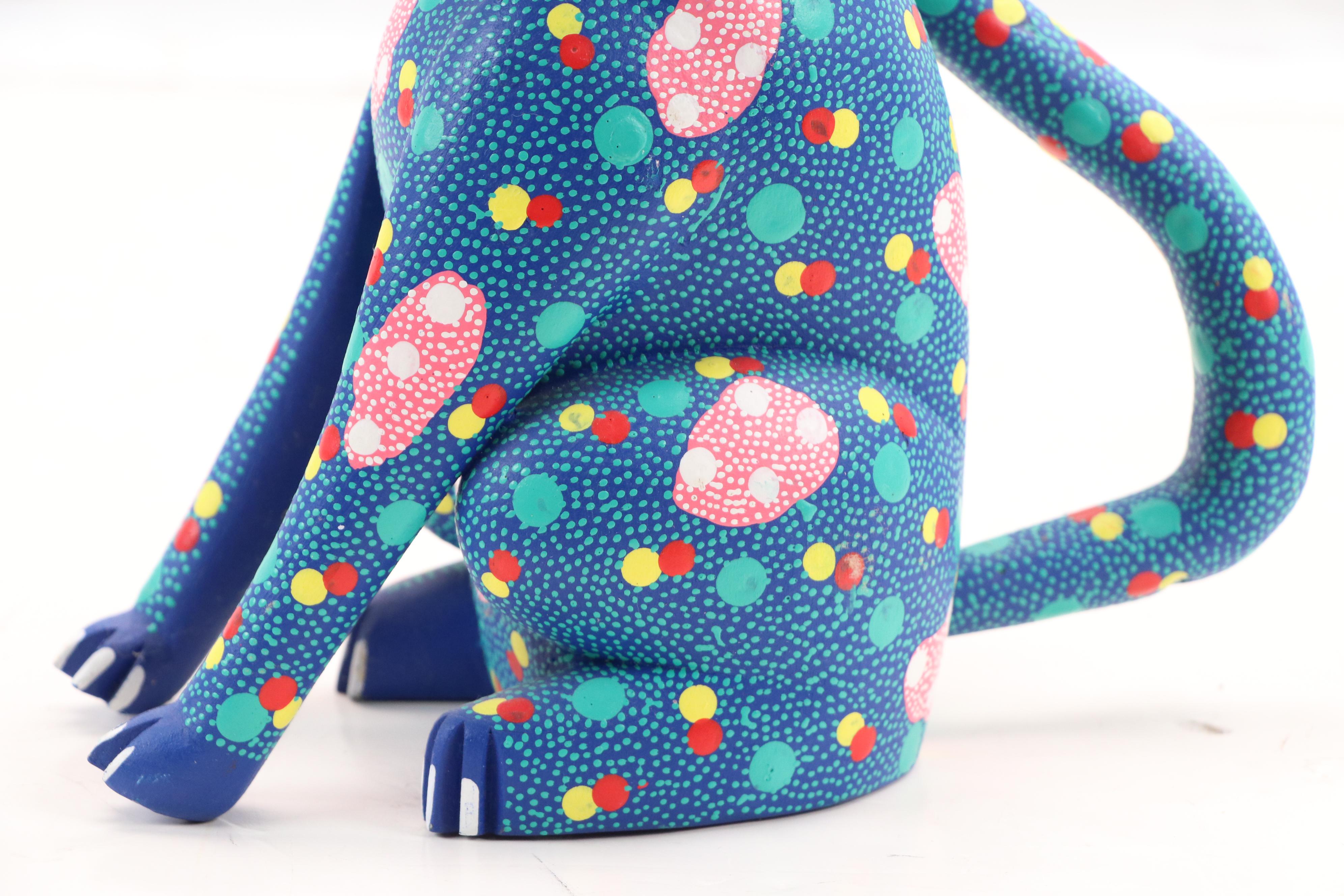 Francisco Hernandez Cruz Oaxacan Folk Art Hand-Painted Wood Cat Sculpture