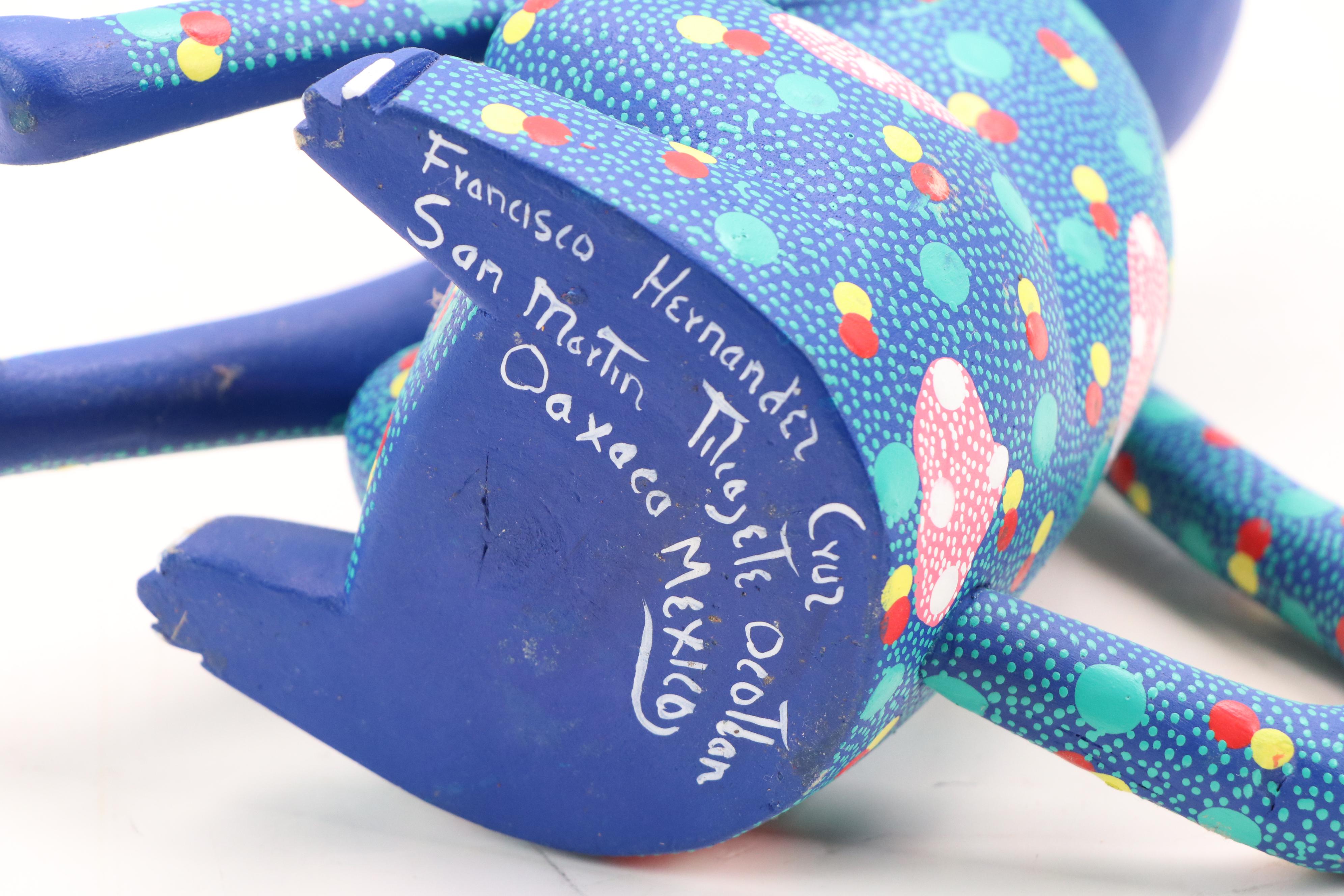 Francisco Hernandez Cruz Oaxacan Folk Art Hand-Painted Wood Cat Sculpture