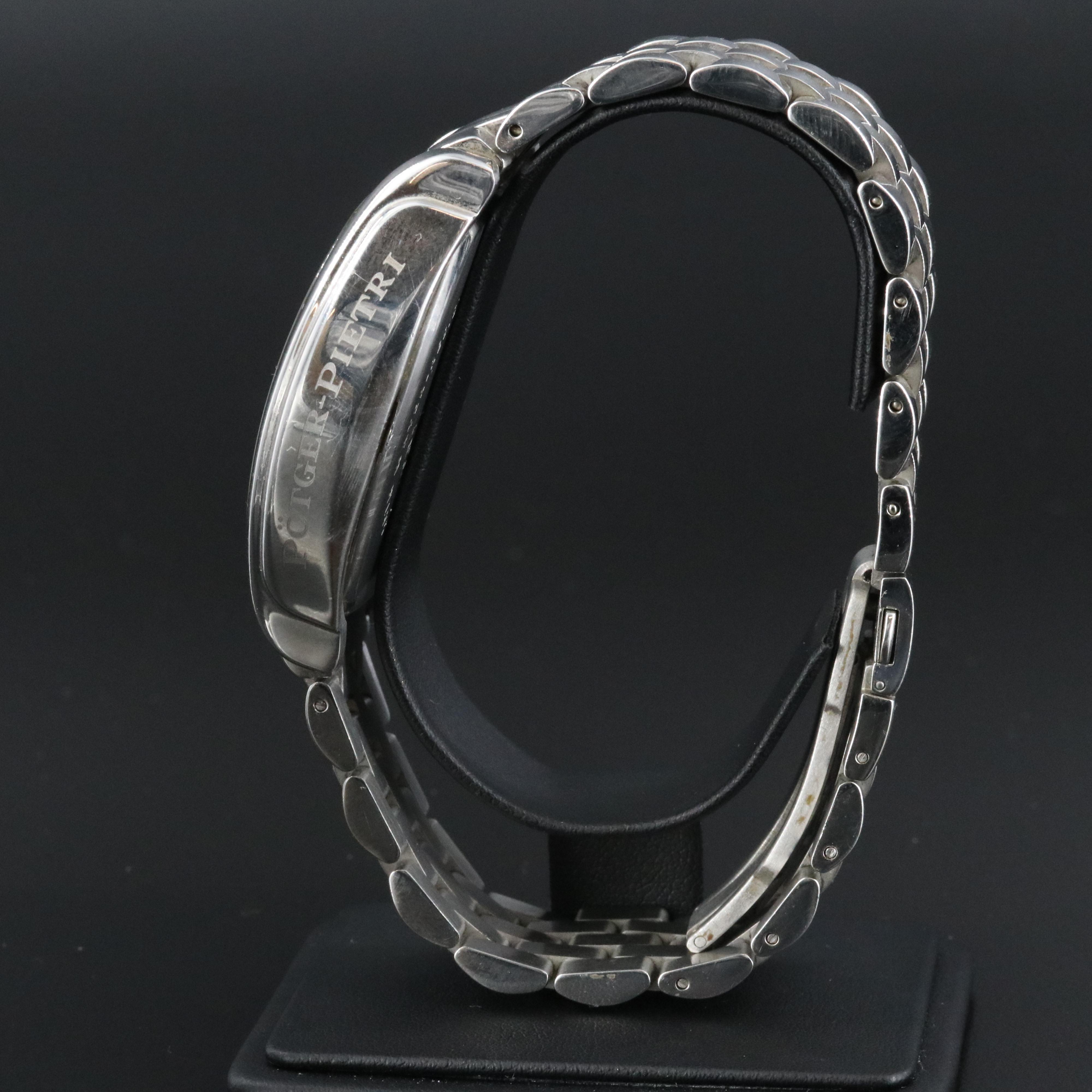 Potger-Pietri Stainless Steel Chronograph Watch with Blue Dial