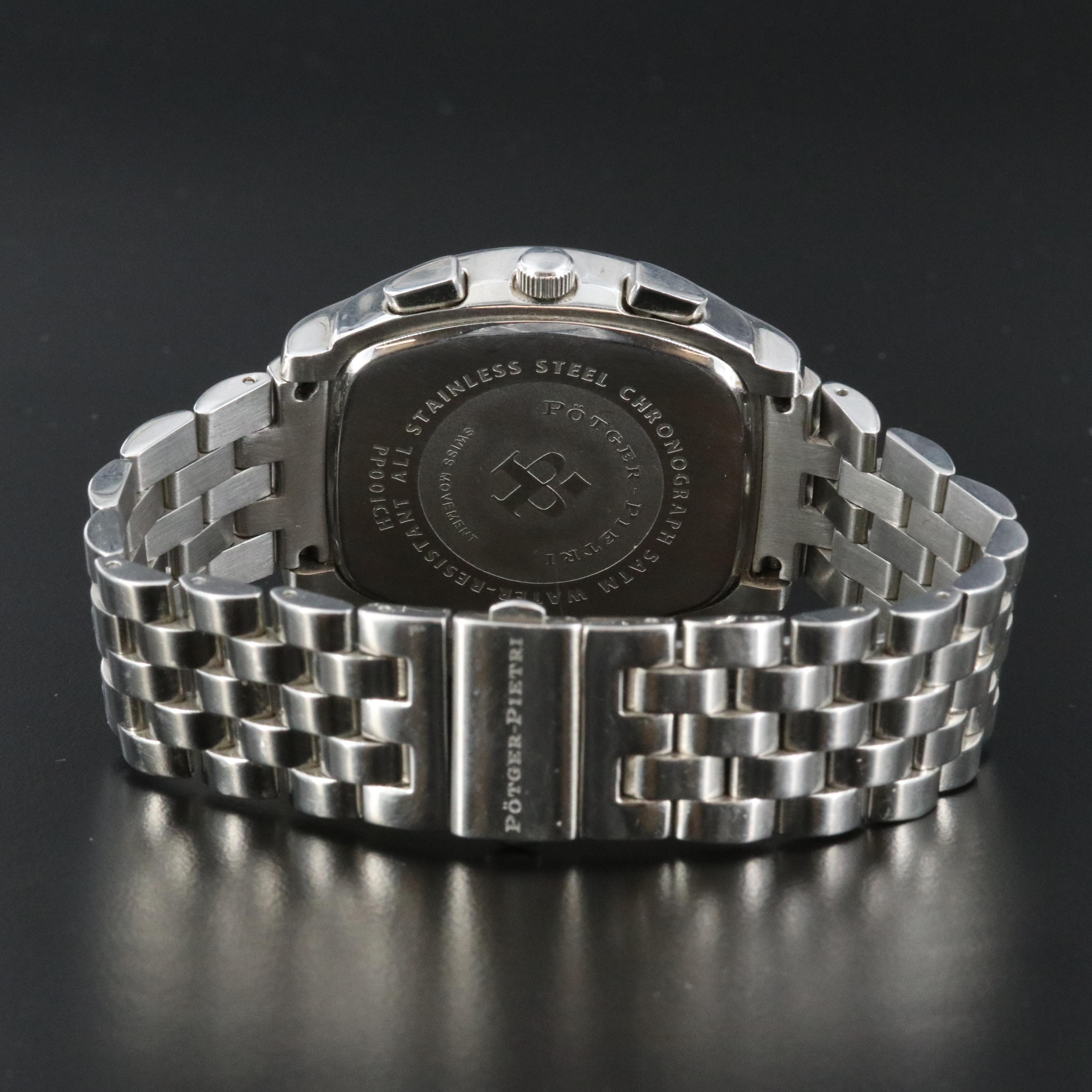 Potger-Pietri Stainless Steel Chronograph Watch with Blue Dial