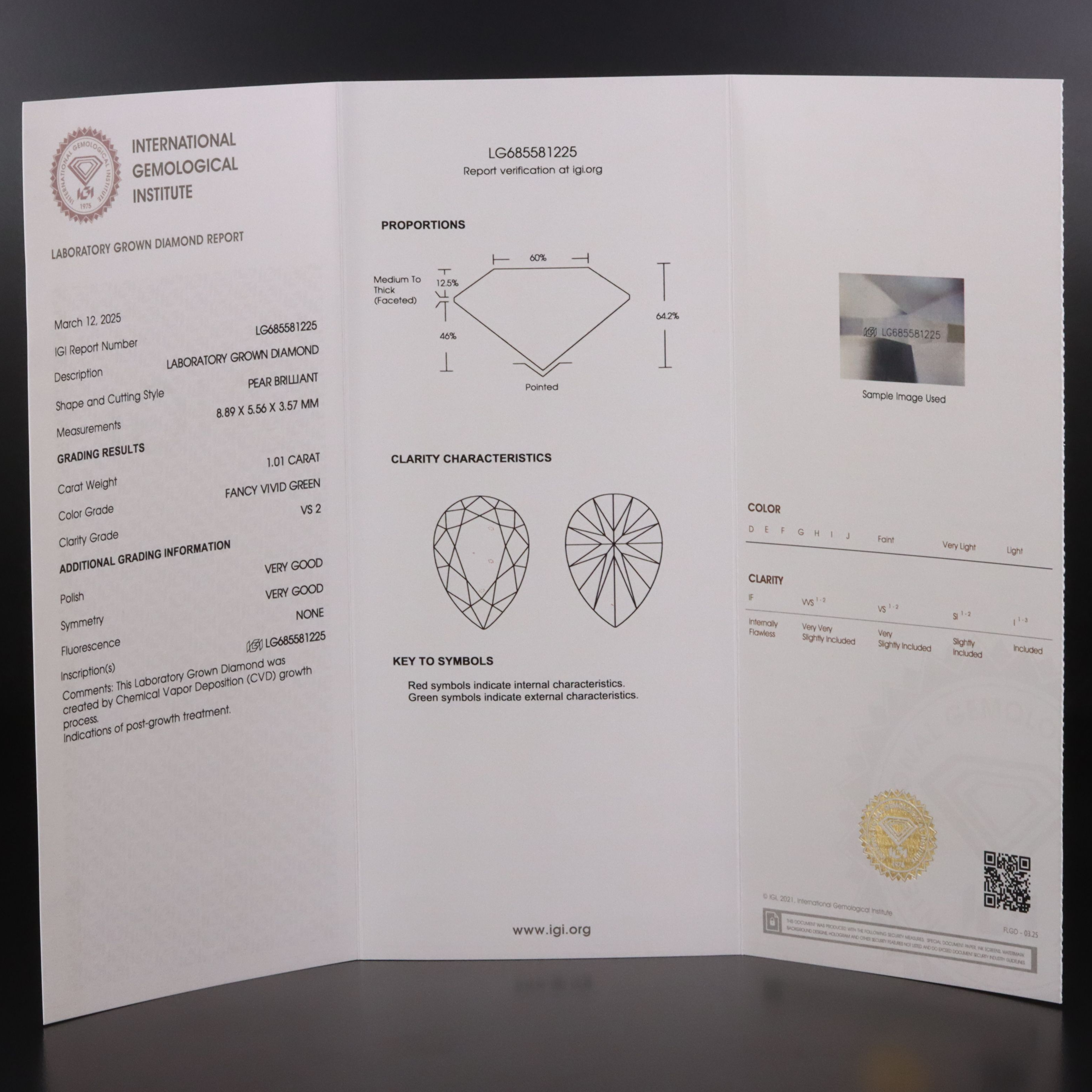 Loose 1.01 CT Lab Grown Fancy Diamond with IGI Report