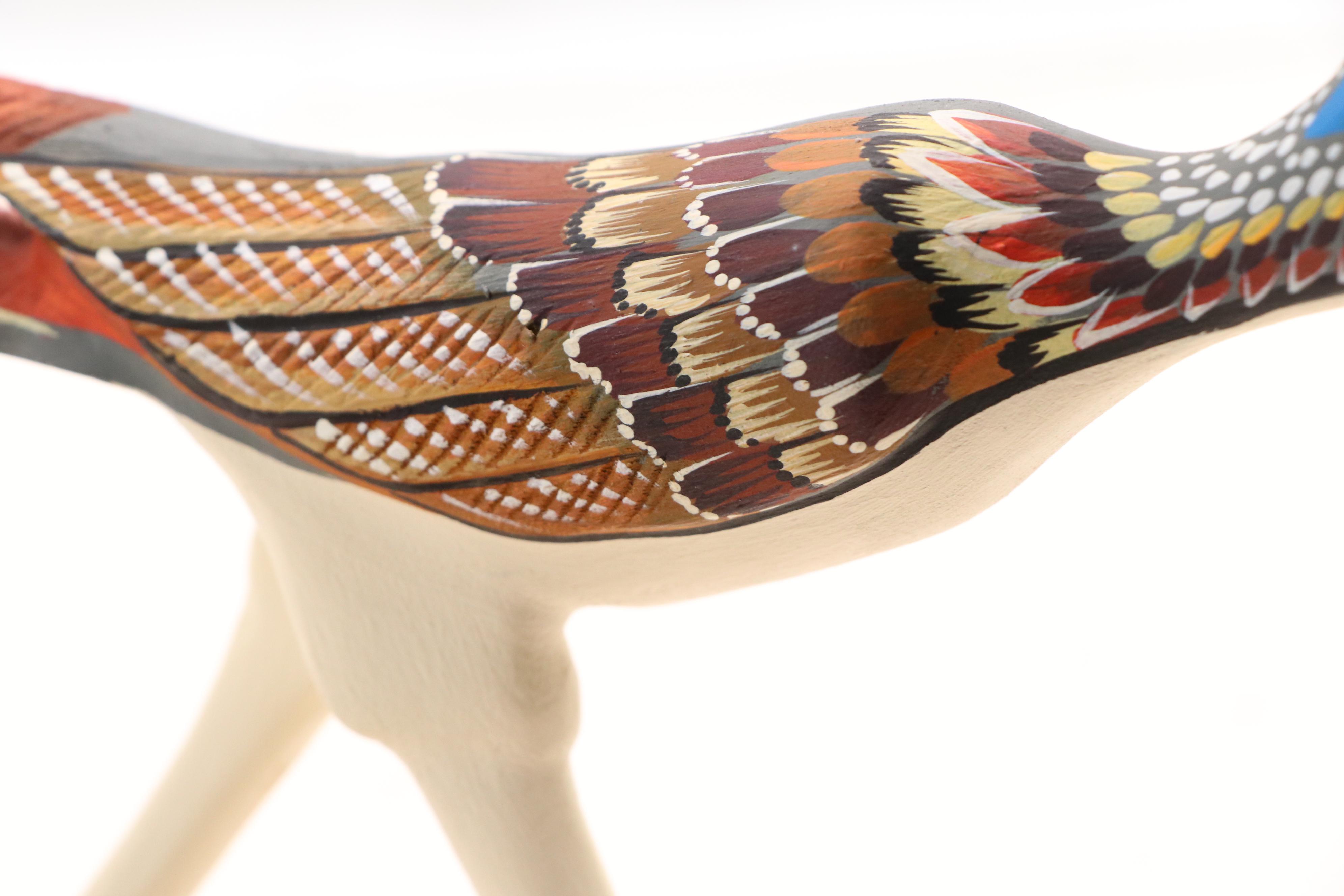 Matthew Yellowman Navajo Folk Art Hand-Painted Wood Roadrunner Sculpture