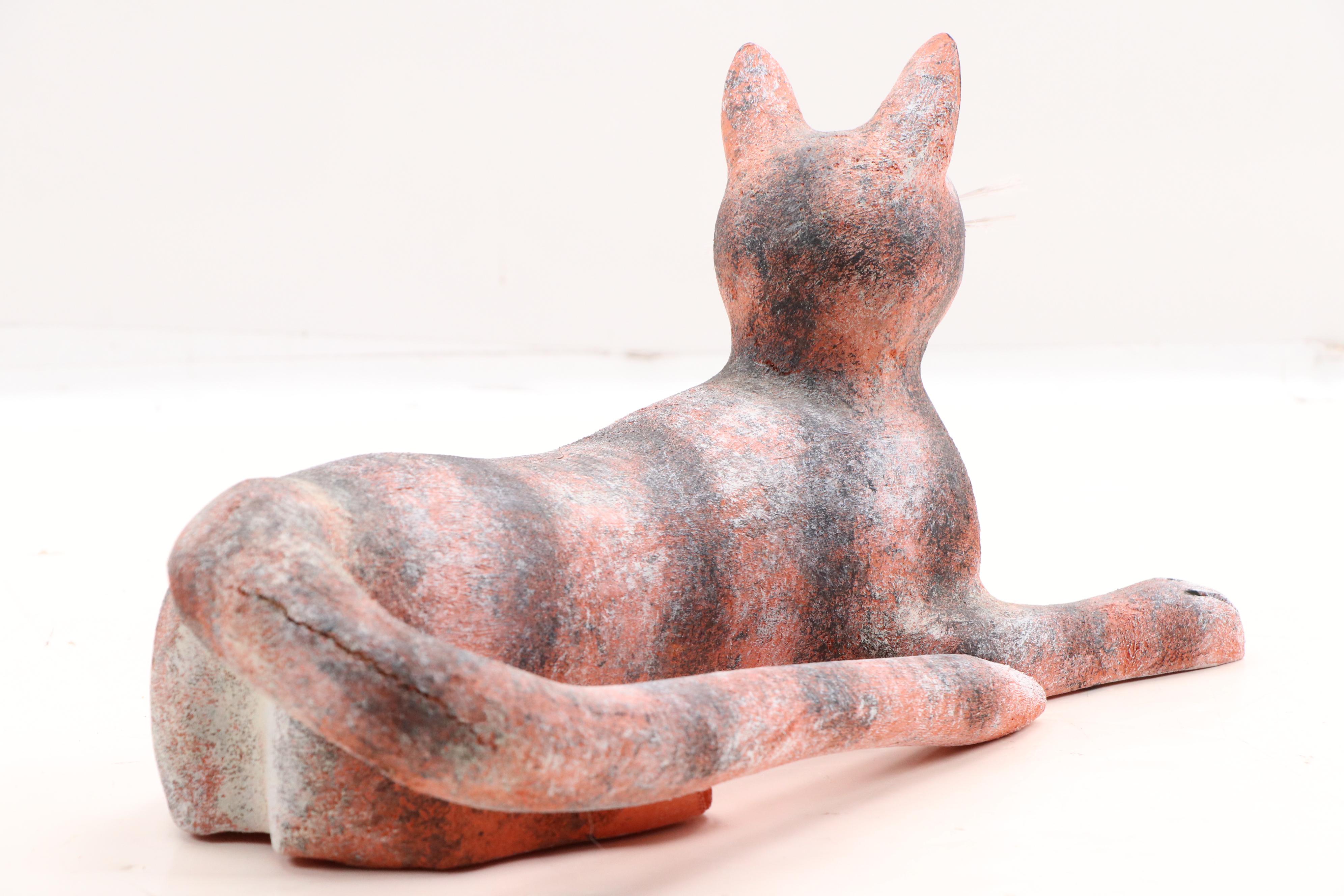 Hector Rascon Folk Art Carved Wooden Cat Sculpture, 1997