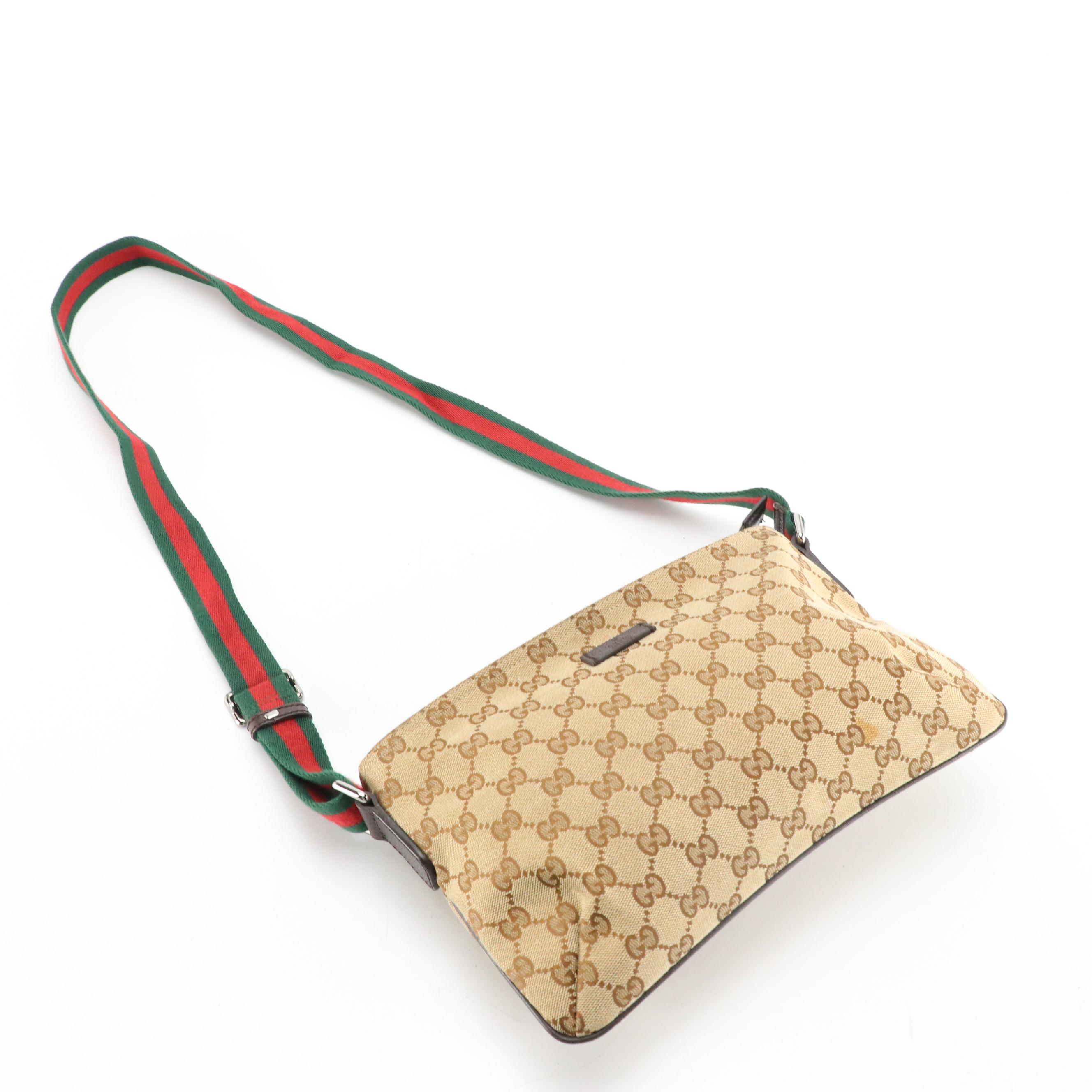 Gucci GG Jacquard Canvas and Cinghiale Leather Web Strap Crossbody