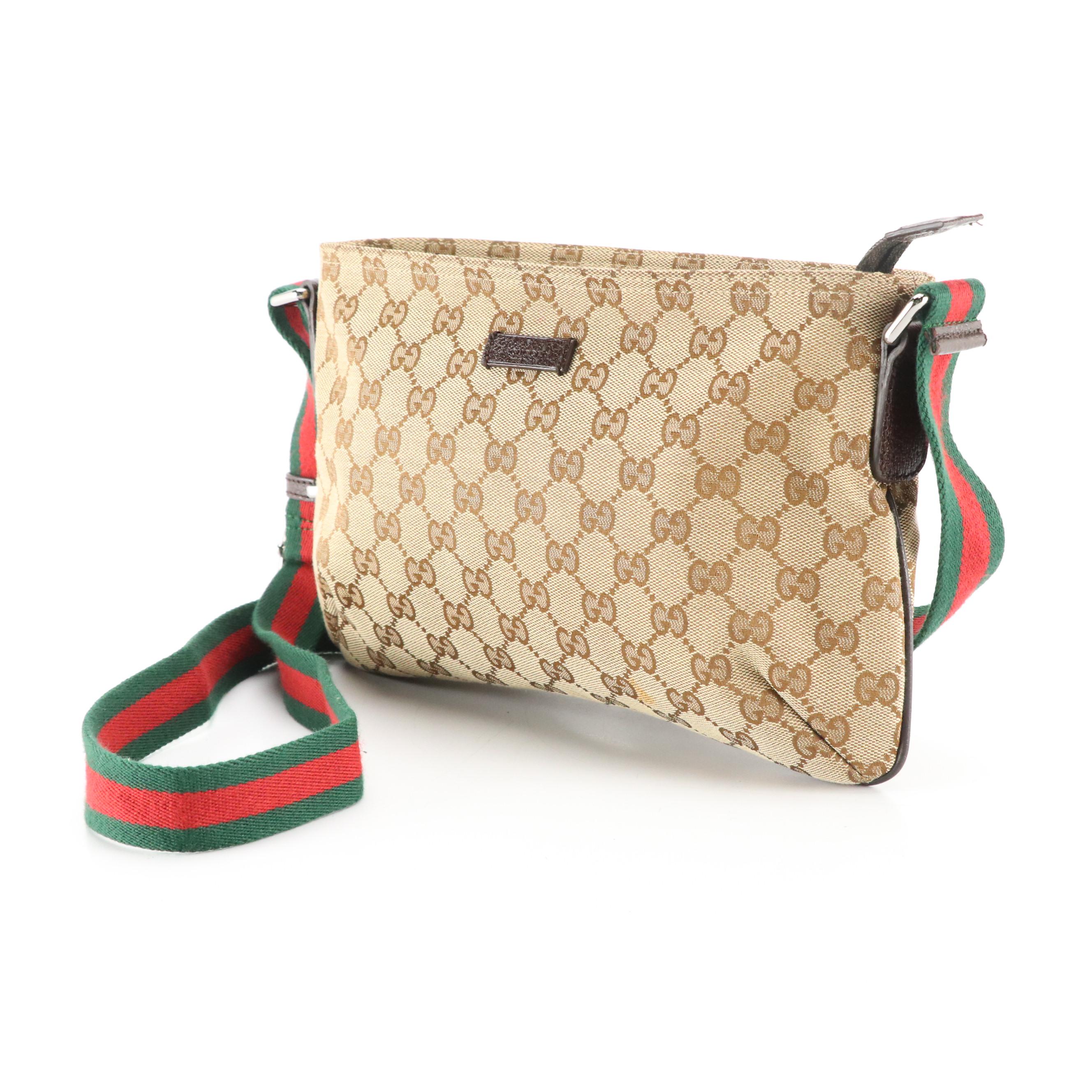 Gucci GG Jacquard Canvas and Cinghiale Leather Web Strap Crossbody