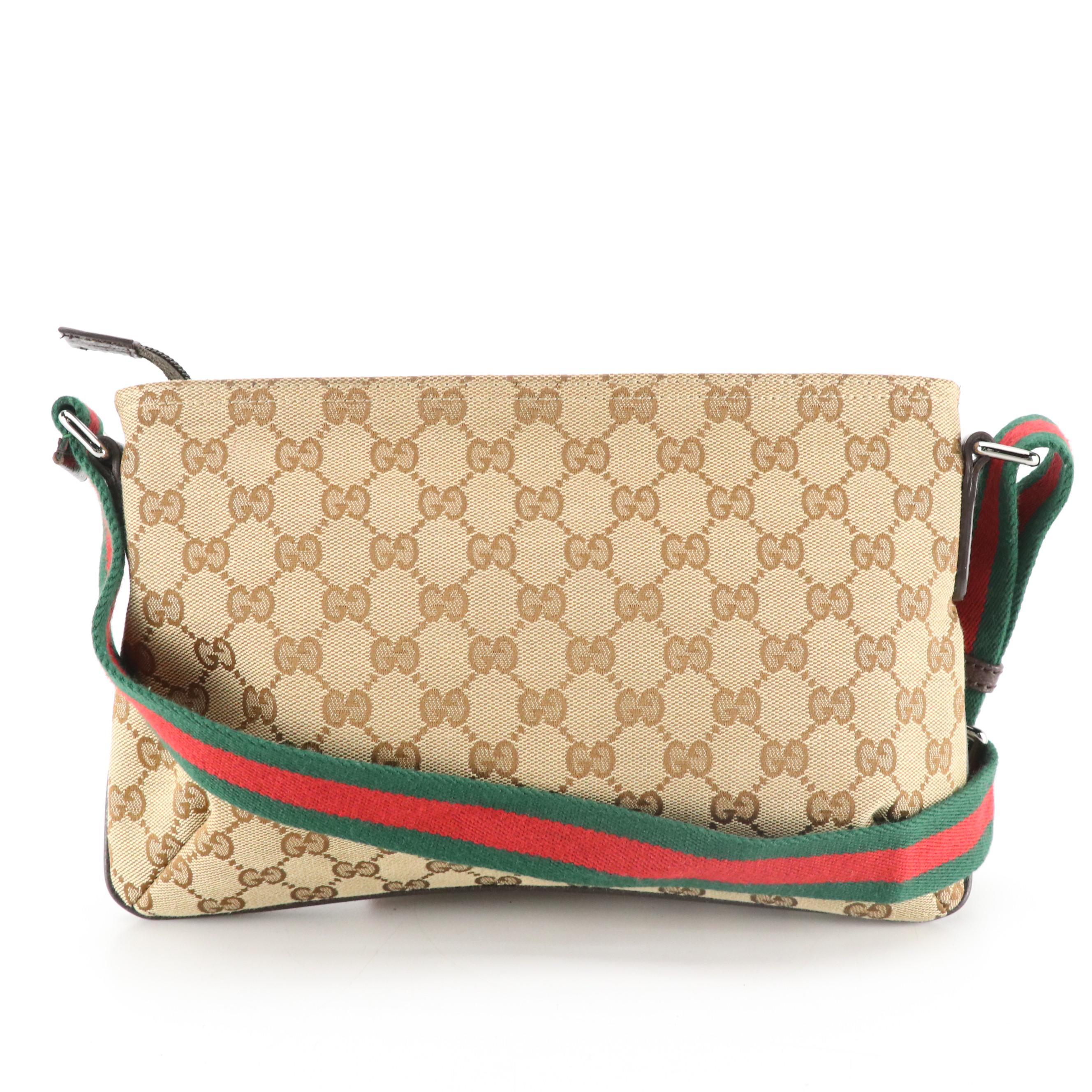 Gucci GG Jacquard Canvas and Cinghiale Leather Web Strap Crossbody