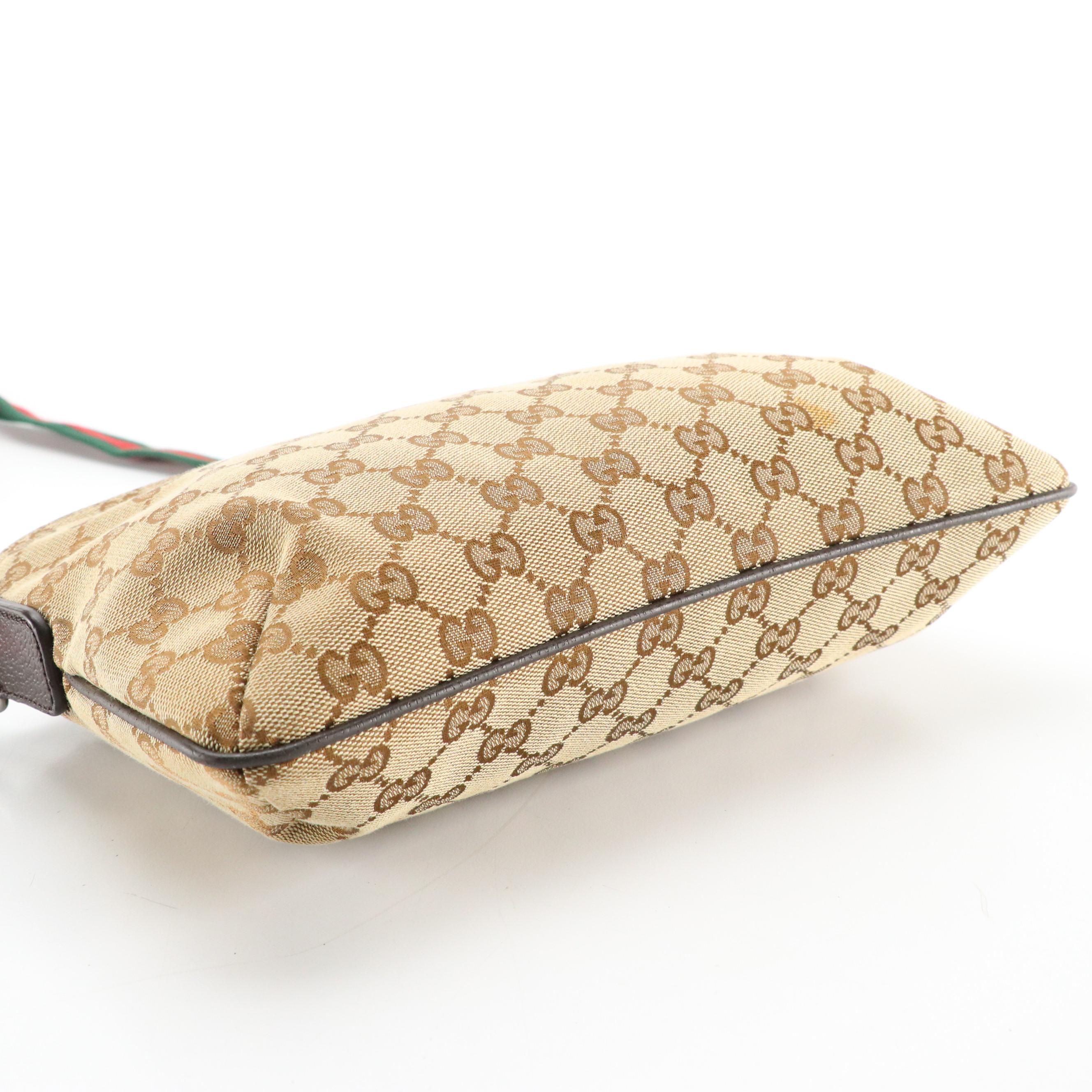 Gucci GG Jacquard Canvas and Cinghiale Leather Web Strap Crossbody