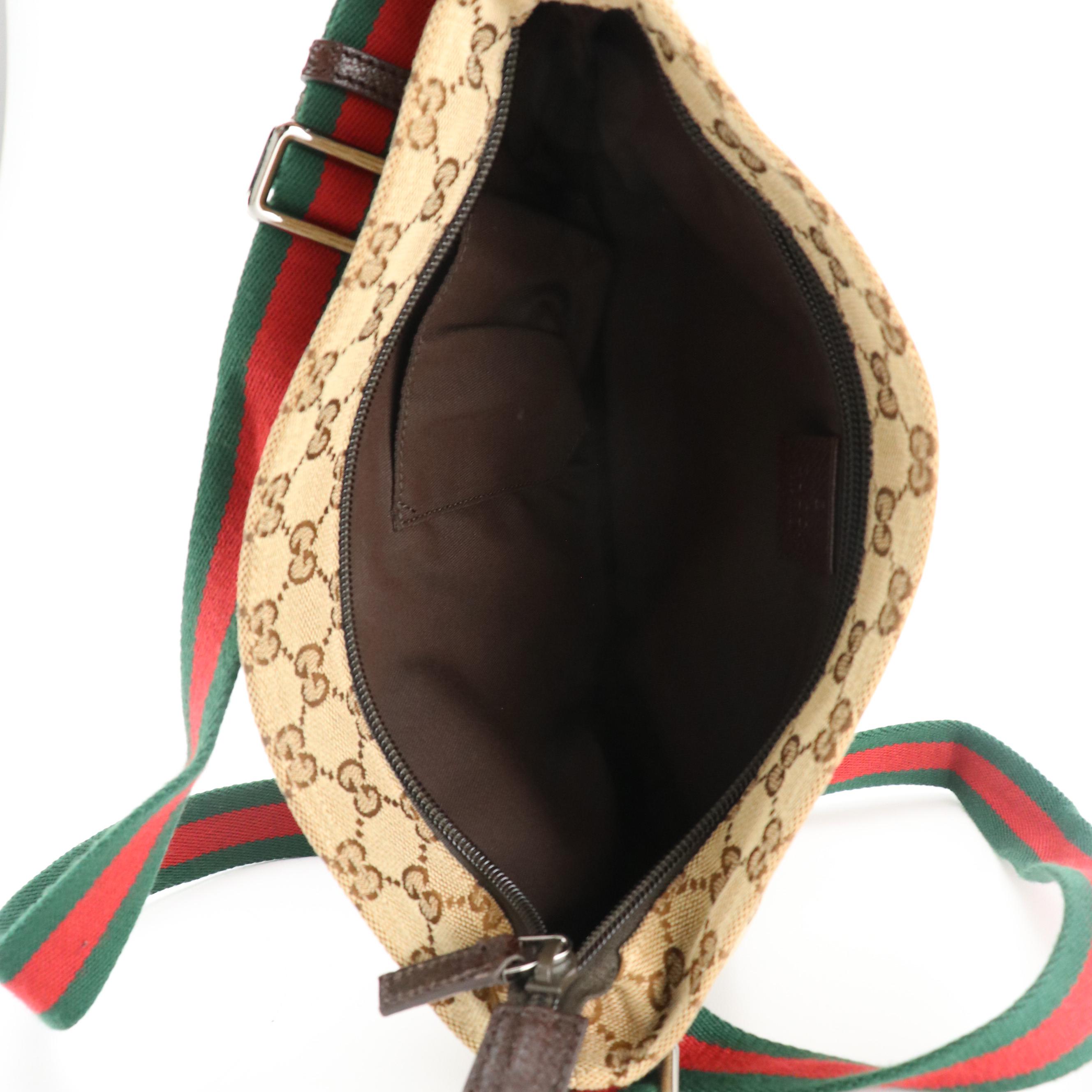 Gucci GG Jacquard Canvas and Cinghiale Leather Web Strap Crossbody