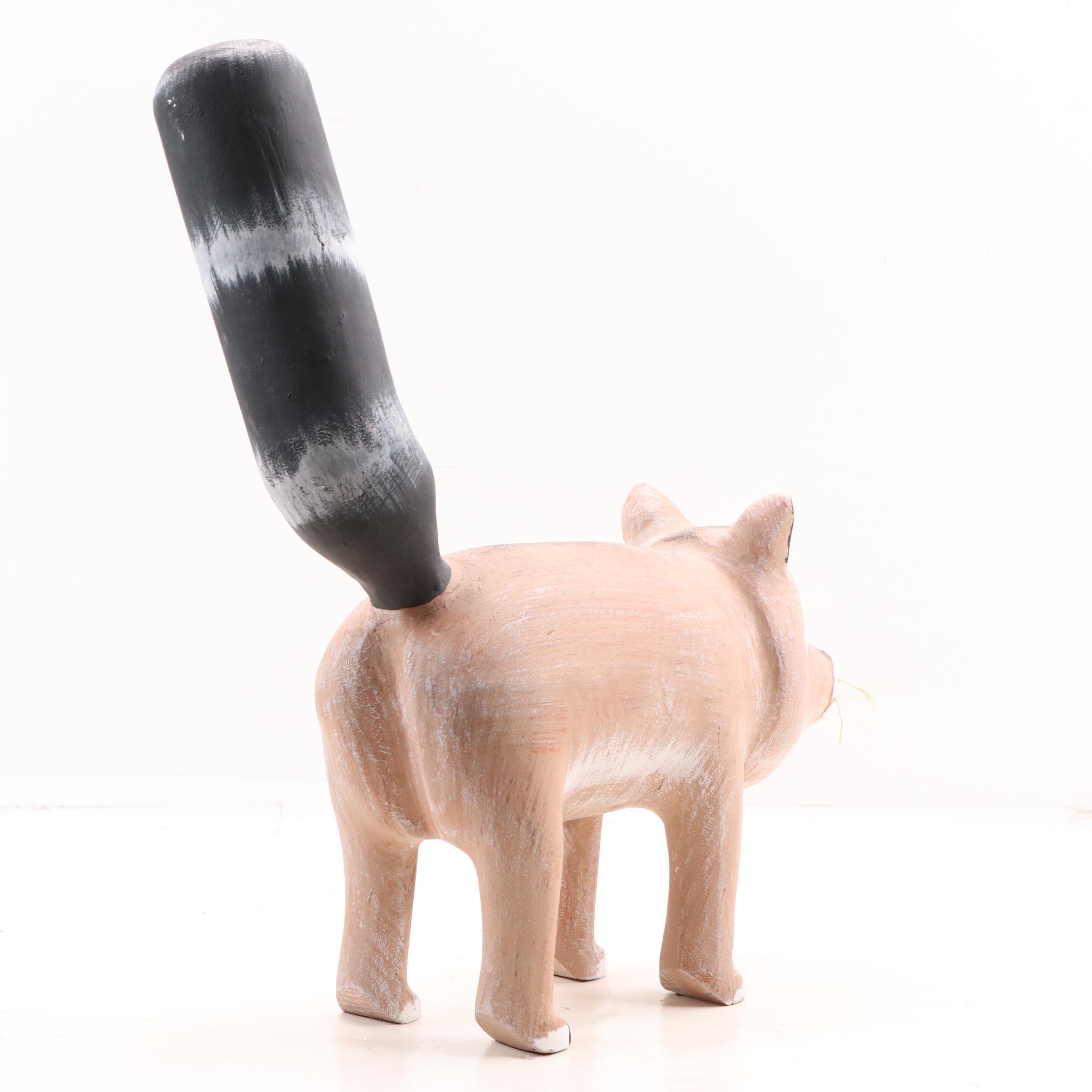 Hector Rascon Folk Art Carved Wooden Raccoon Sculpture, 1992