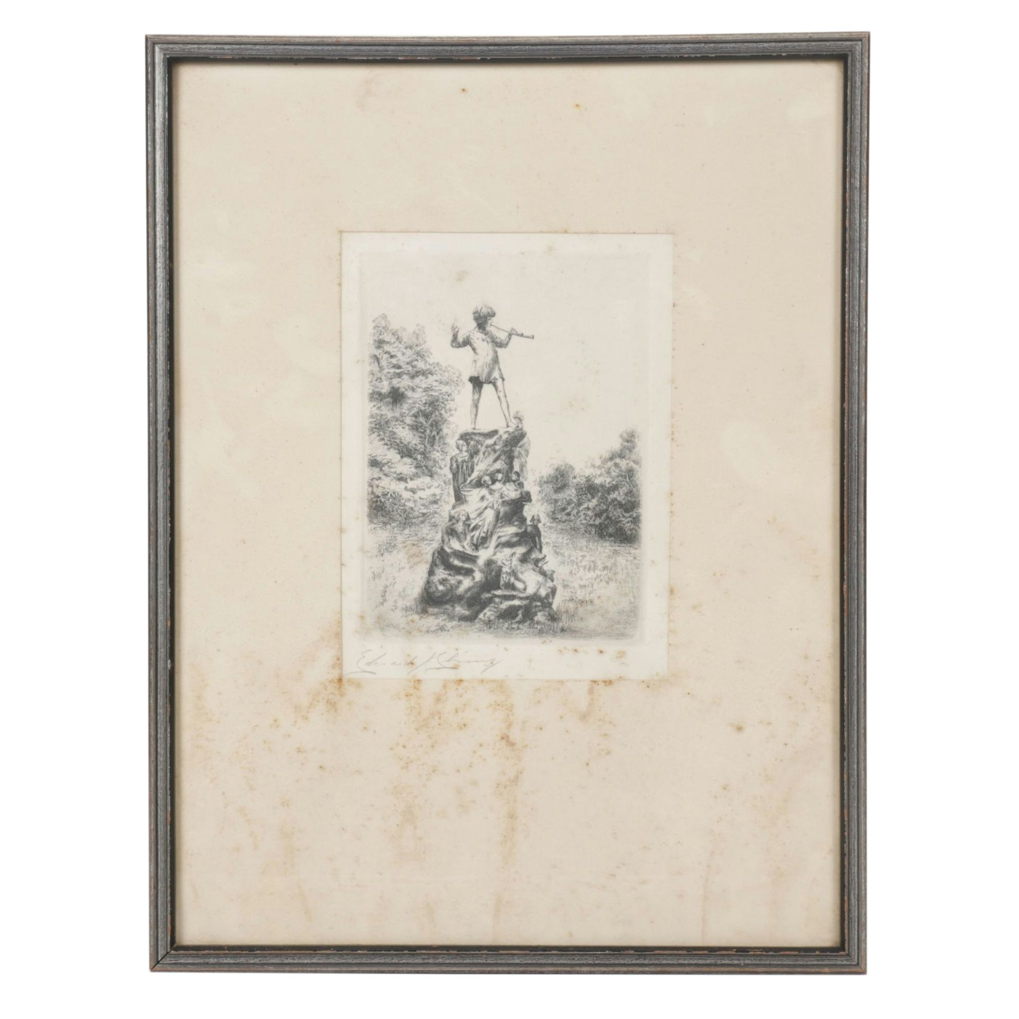 Edward J. Cherry Etching "Peter Pan," Early 20th Century
