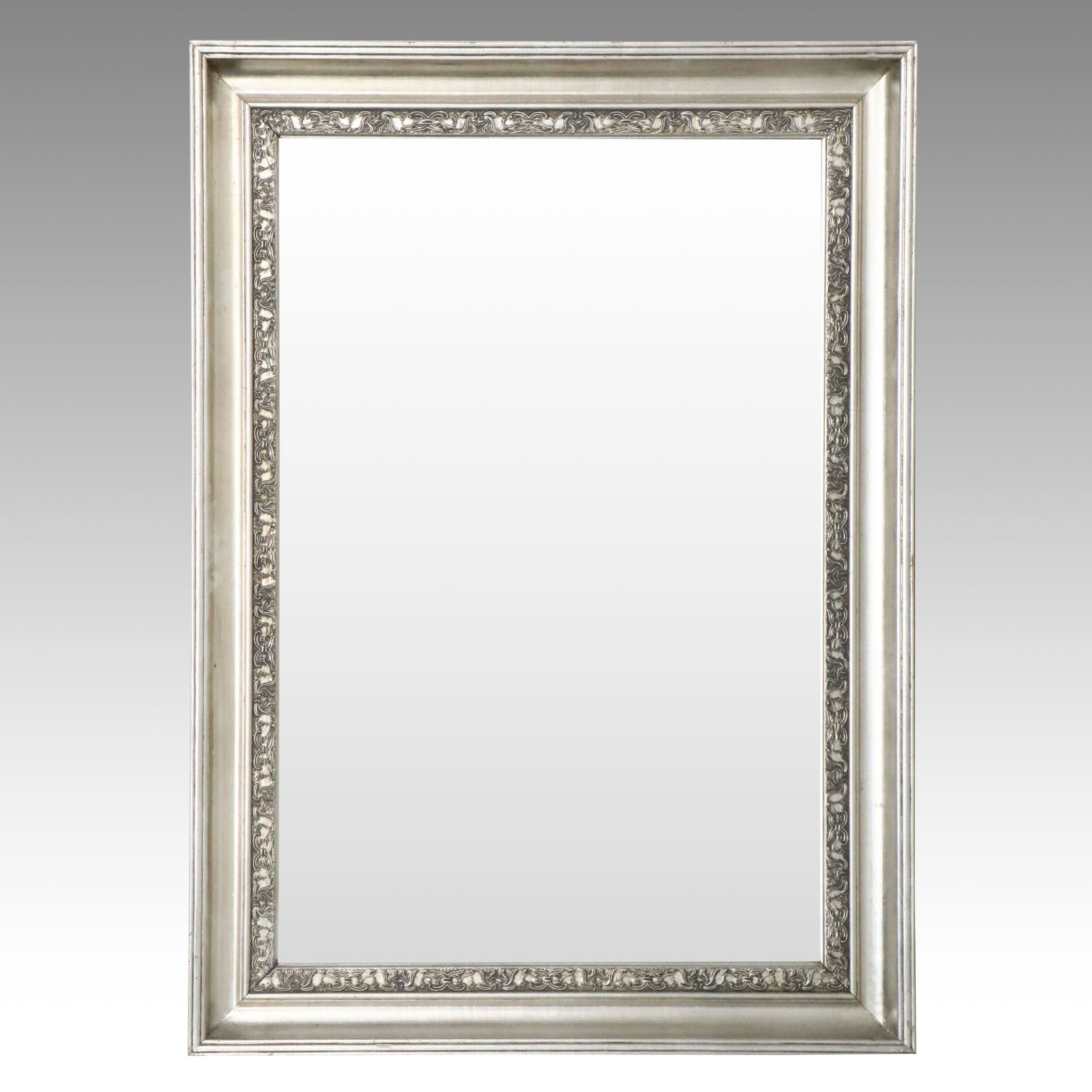 Silver Finished Wooden Rectangular Wall Mirror
