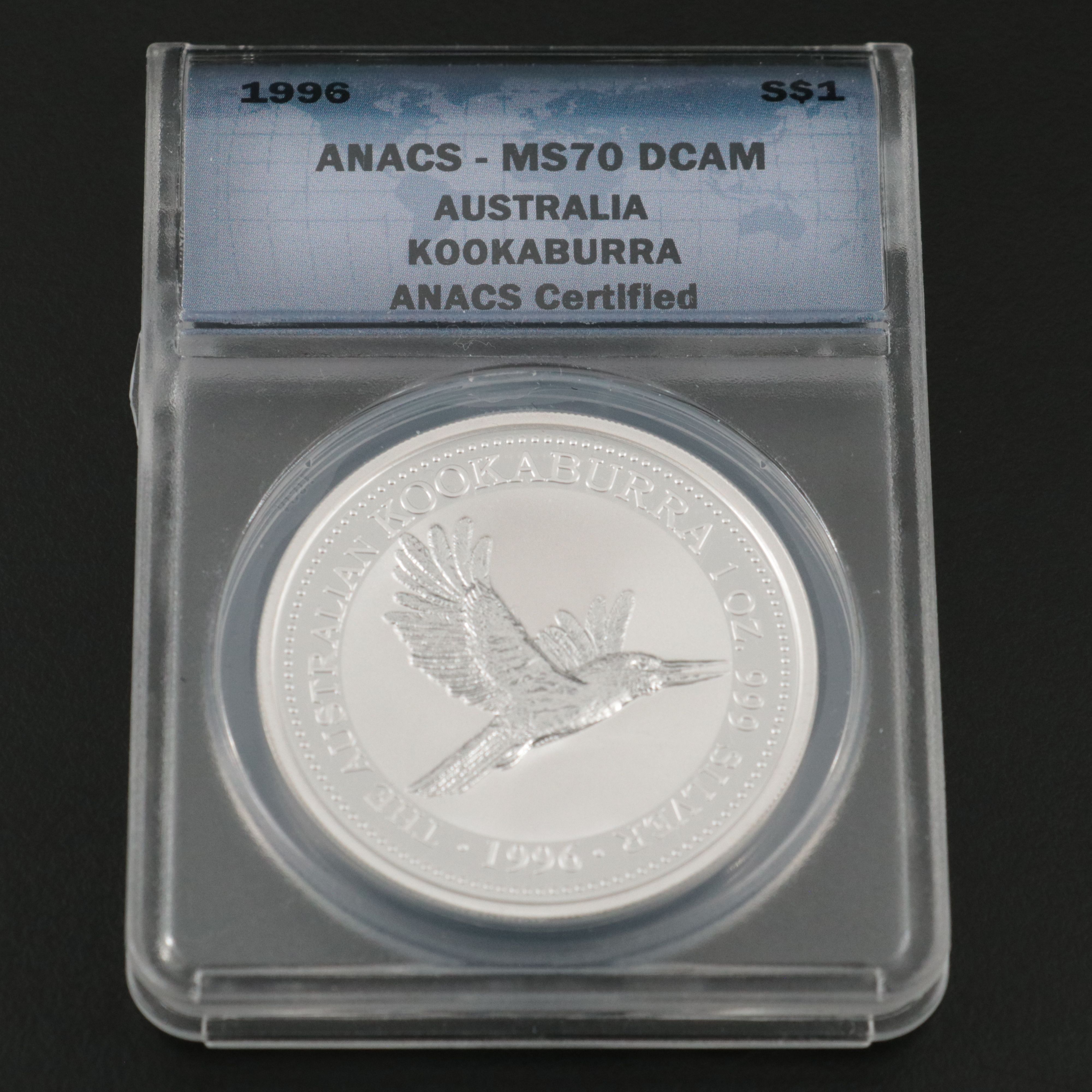 ANACS MS70 DCAM 1996 Australia $1 Kookaburra Silver Coin