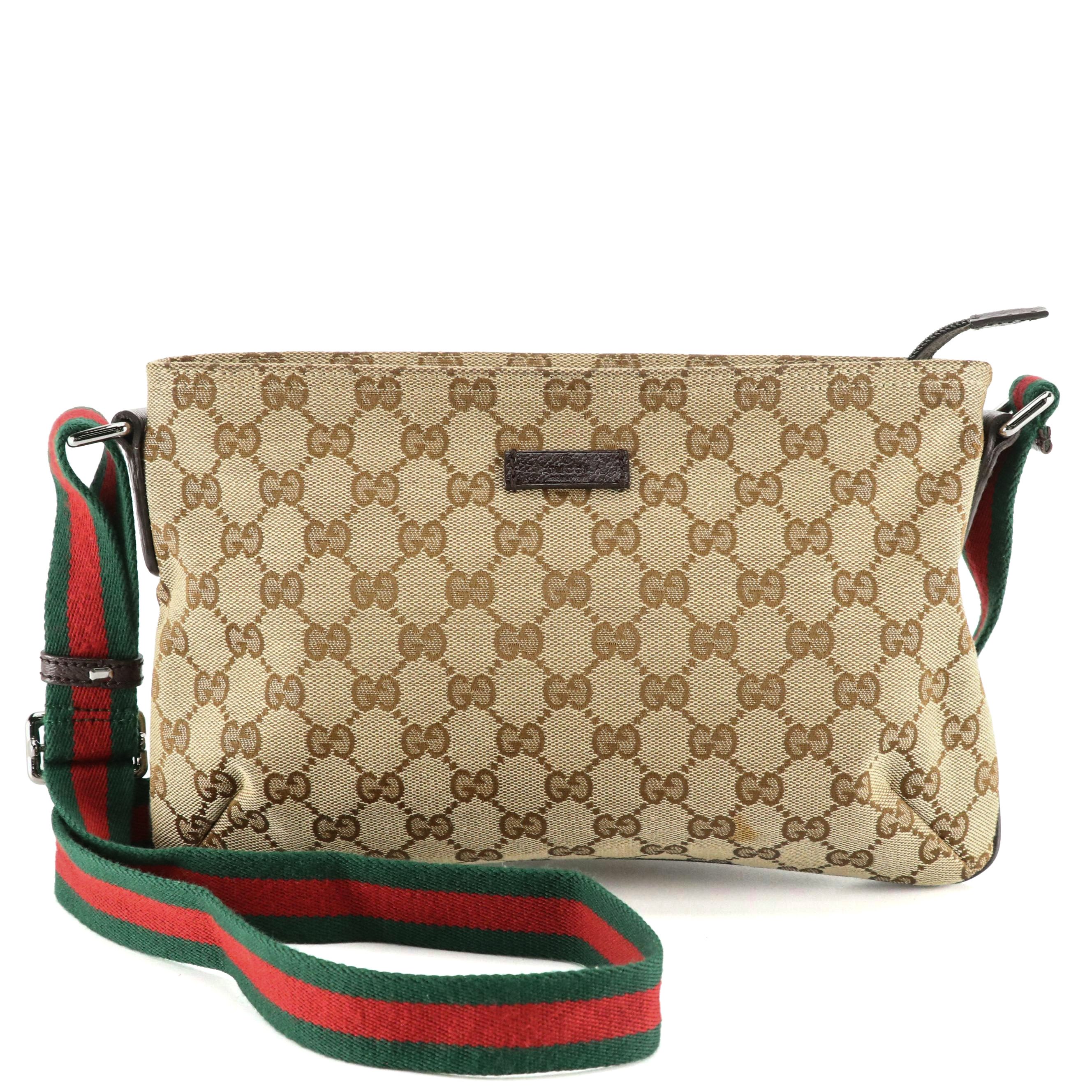 Gucci GG Jacquard Canvas and Cinghiale Leather Web Strap Crossbody