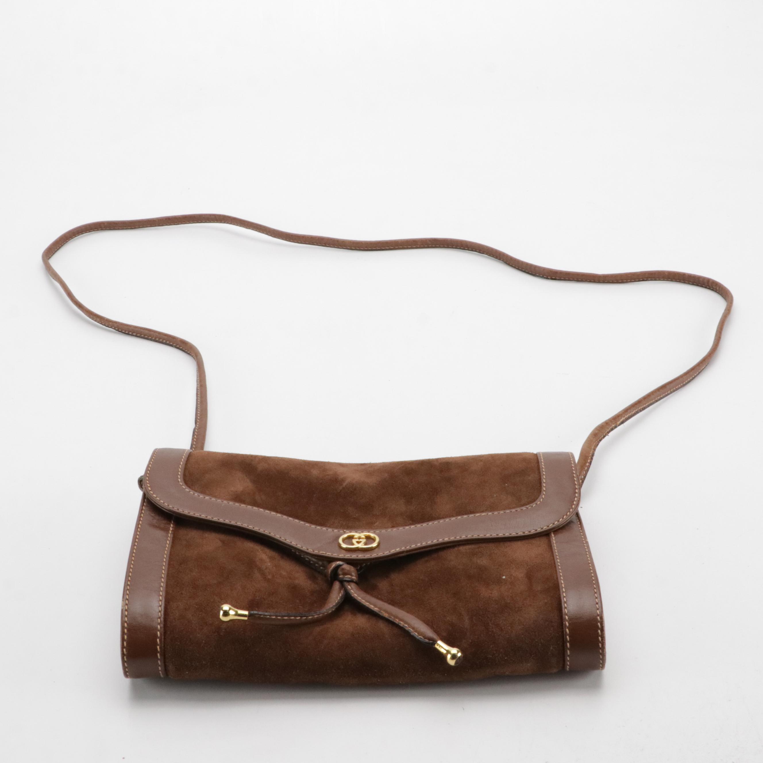 Gucci Brown Suede and Leather Front-Flap Crossbody Bag